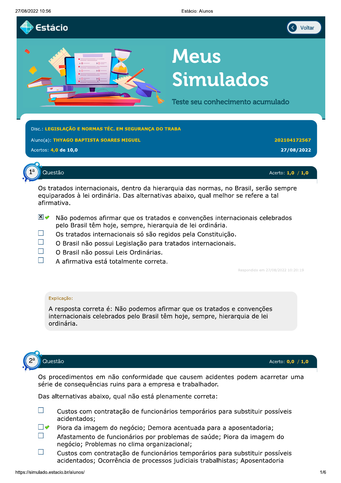 LEGISLACAO E NORMA TECNICA EM SEG DO TRABALHO SIMULADO 2 Legislação