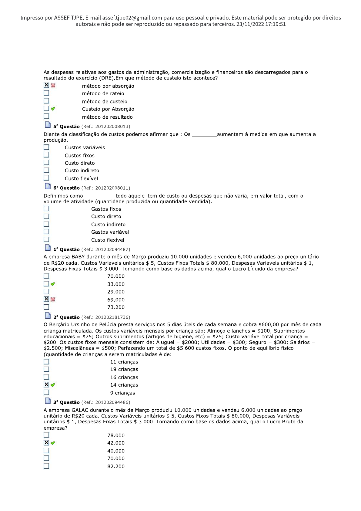 Prova De Contabilidade Gerencial 3 Contabilidade De Custos