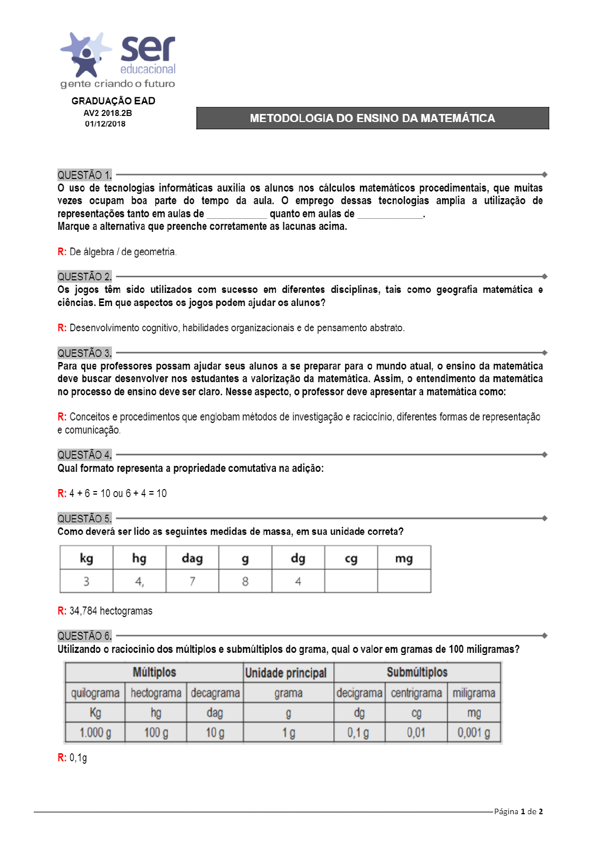 Metodologia Do Ensino Da Matem Tica Avalia O Presencial Av B