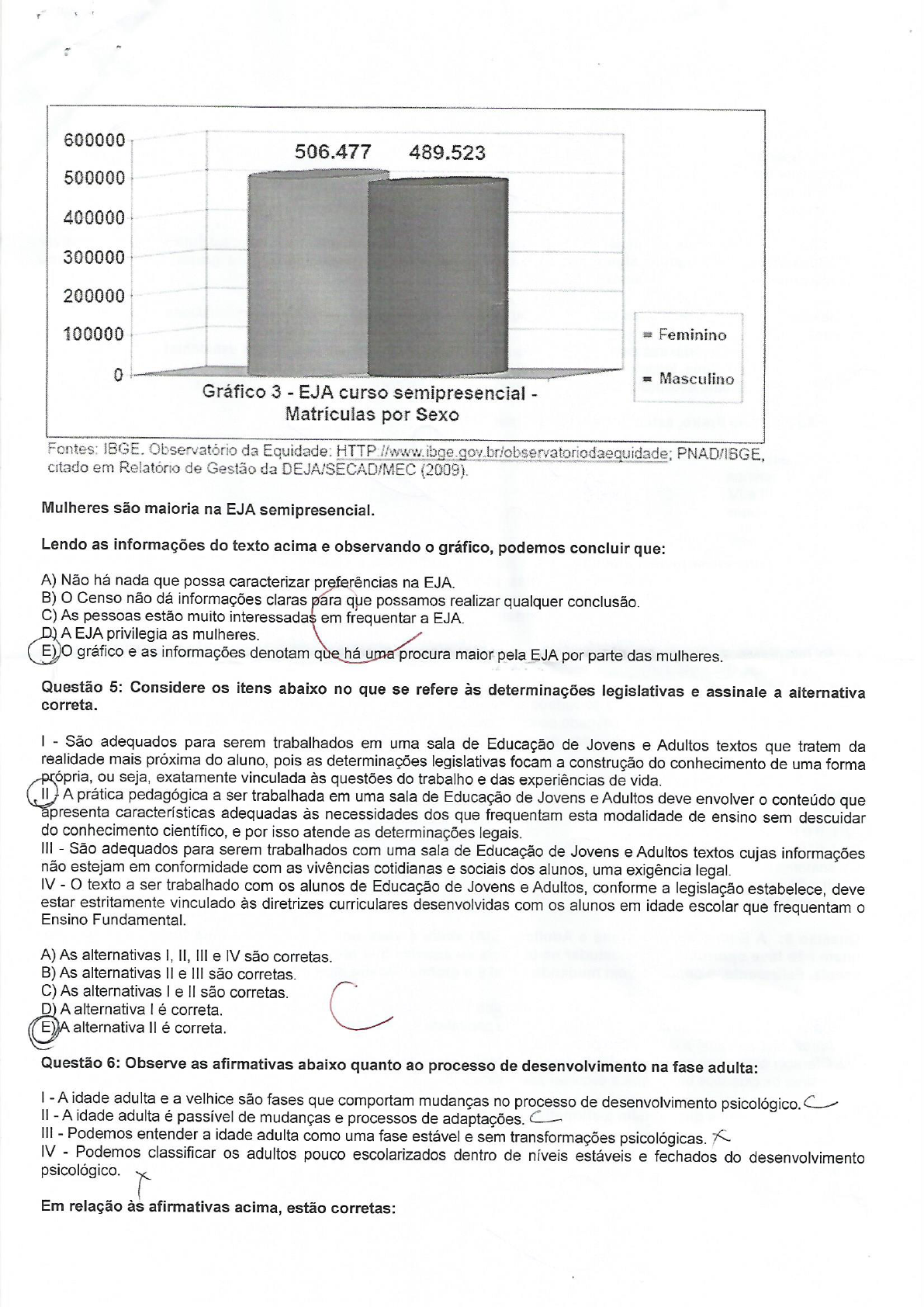 PROVA EJA CORRIGIDA UNIP Educação de Jovens e Adultos