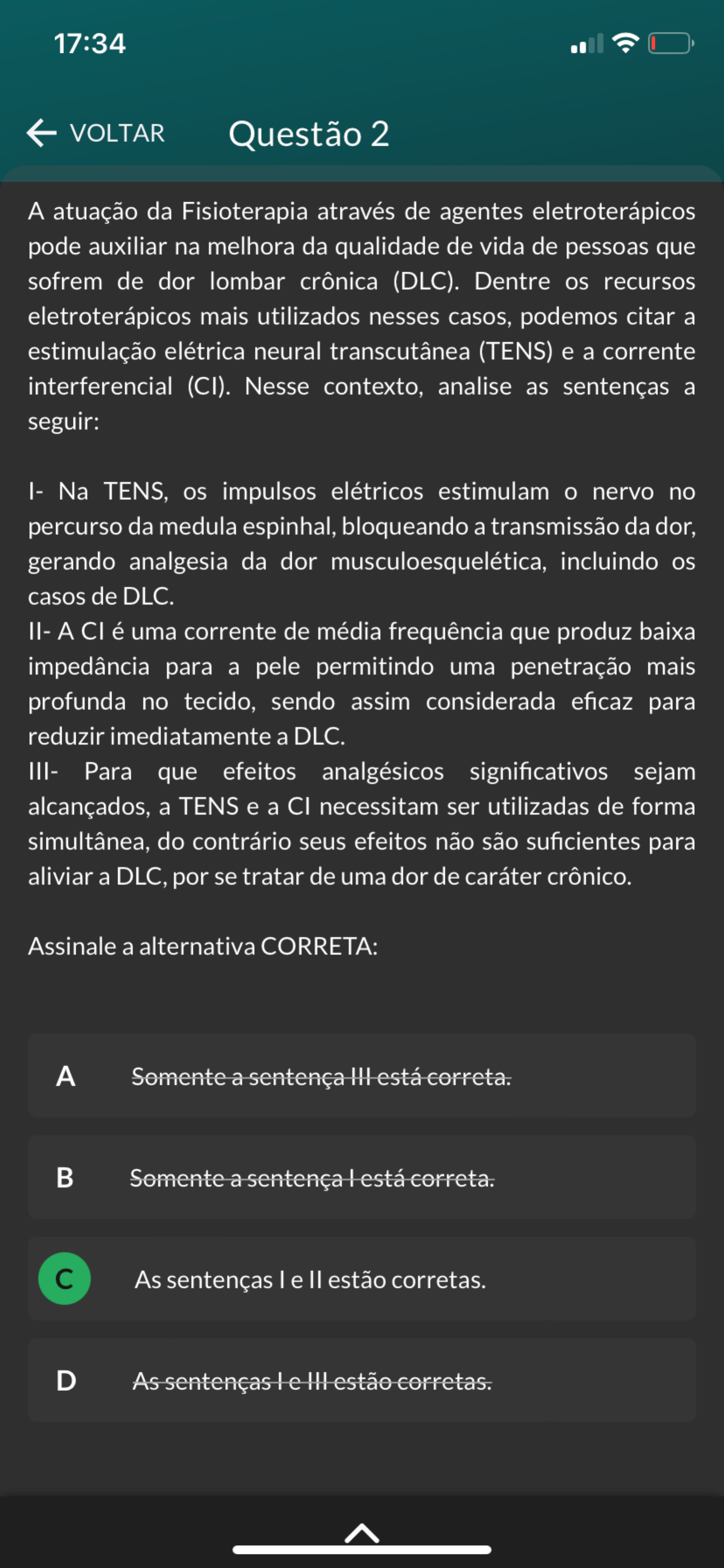 Avaliação final Objetiva Uniasselvi Eletrotermofototerapia