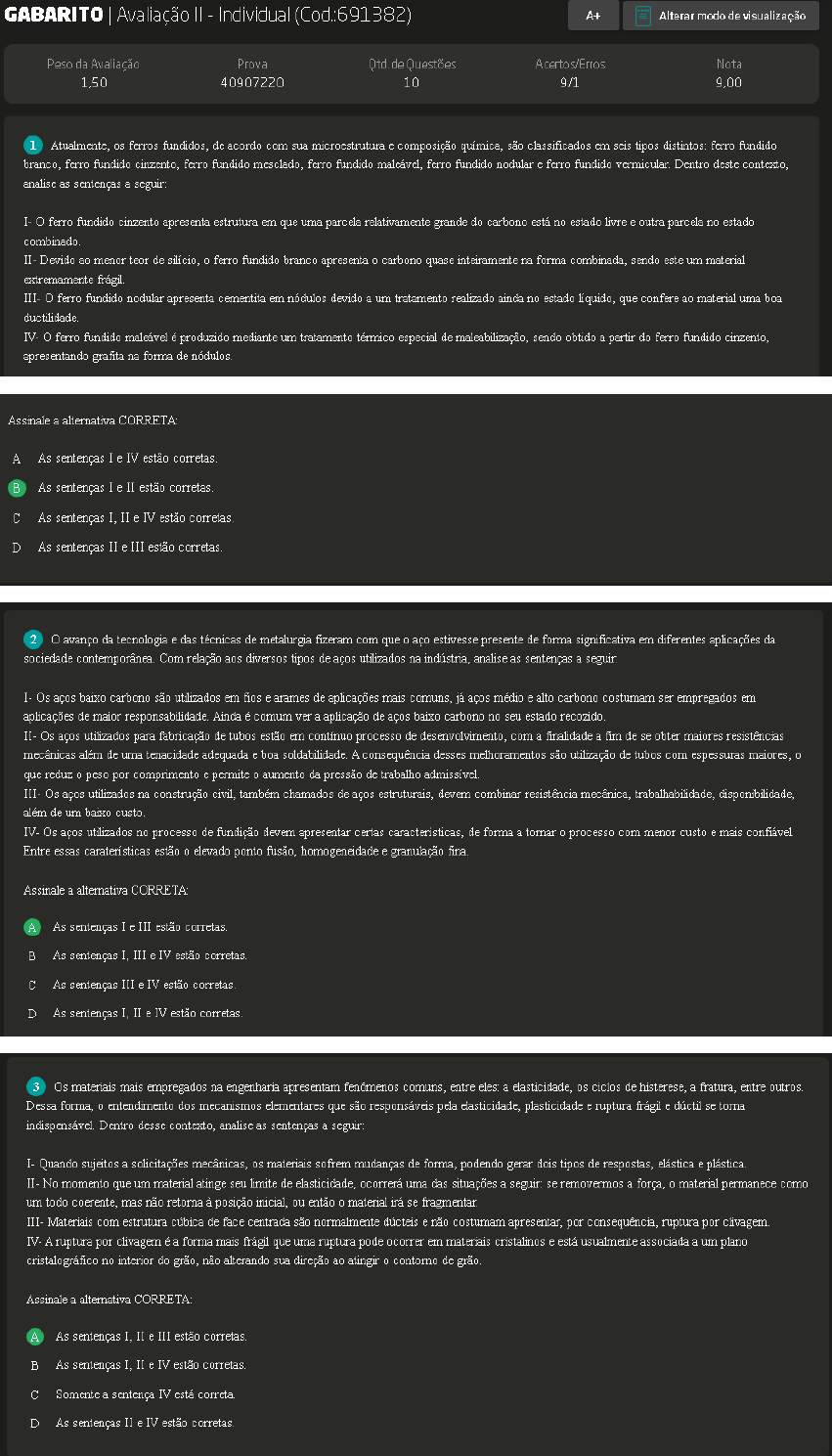 Práticas de Materiais e Tratamento Térmico 19053 Avaliação II