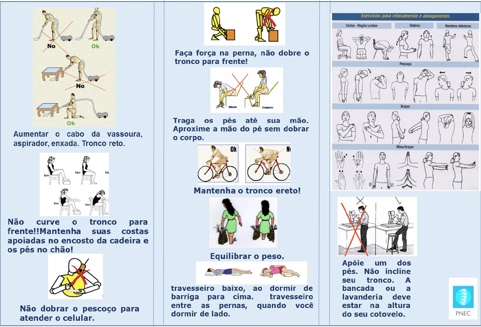 ORIENTAÇÕES POSTURAIS ERGONOMIA COLUNA FISIOTERAPIA Fisioterapia