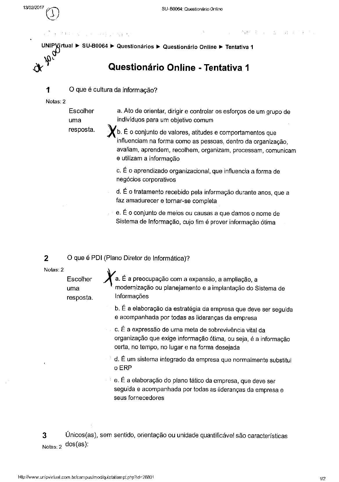 Questionario Gest O Gest O Das Informa Es Unip