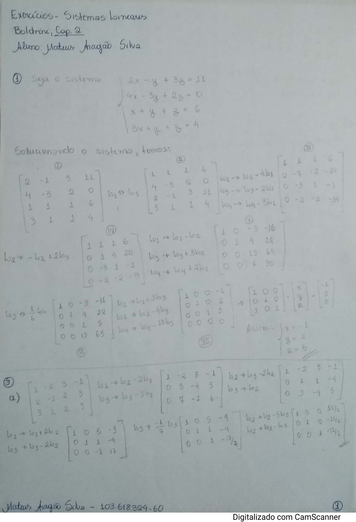 Exerc Cios Cap Boldrini Sistemas Lineares Lgebra Linear I