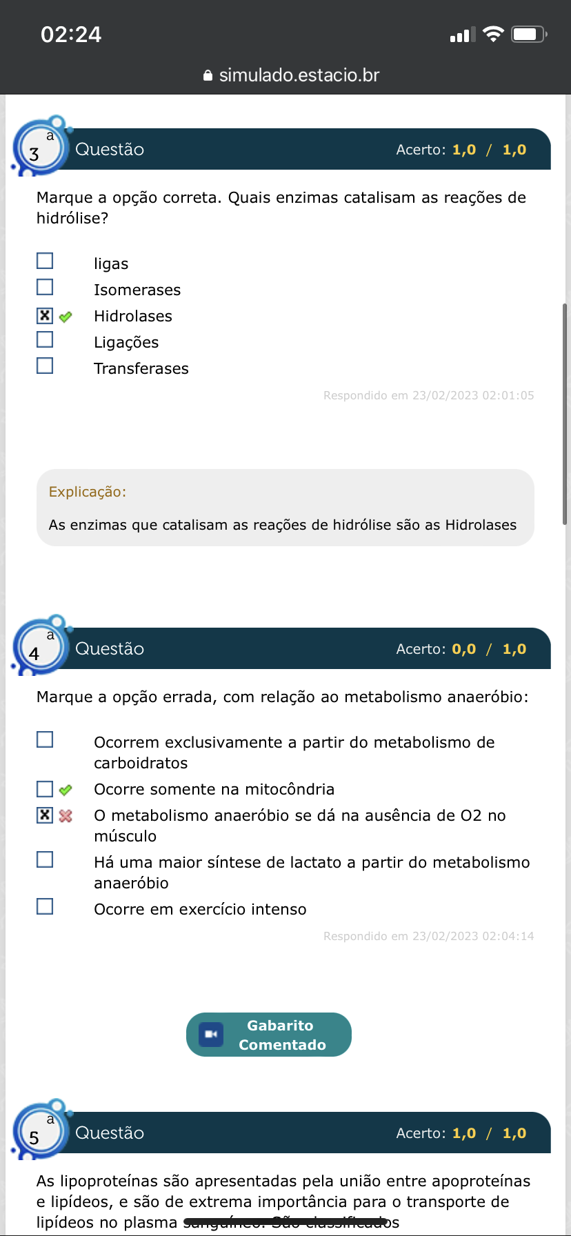 simulado Estácio avs fundamentos de bioquímica Fundamentos de Bioquímica