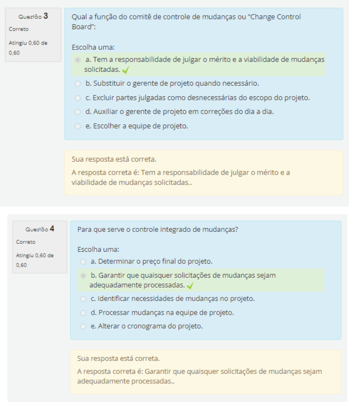 Prova Gerenciamento da Integração e do Escopo de Projetos