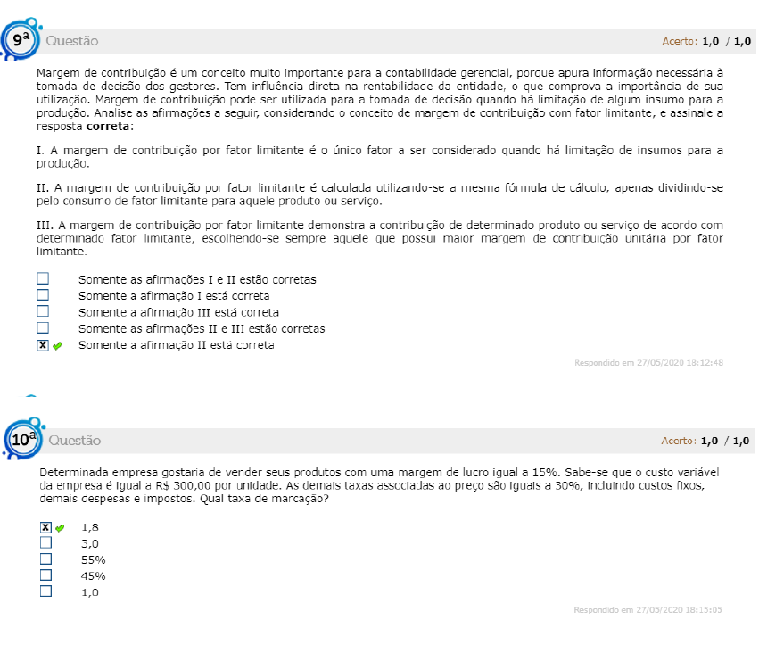 Simulado Av Contabilidade Gerencial Contabilidade Gerencial