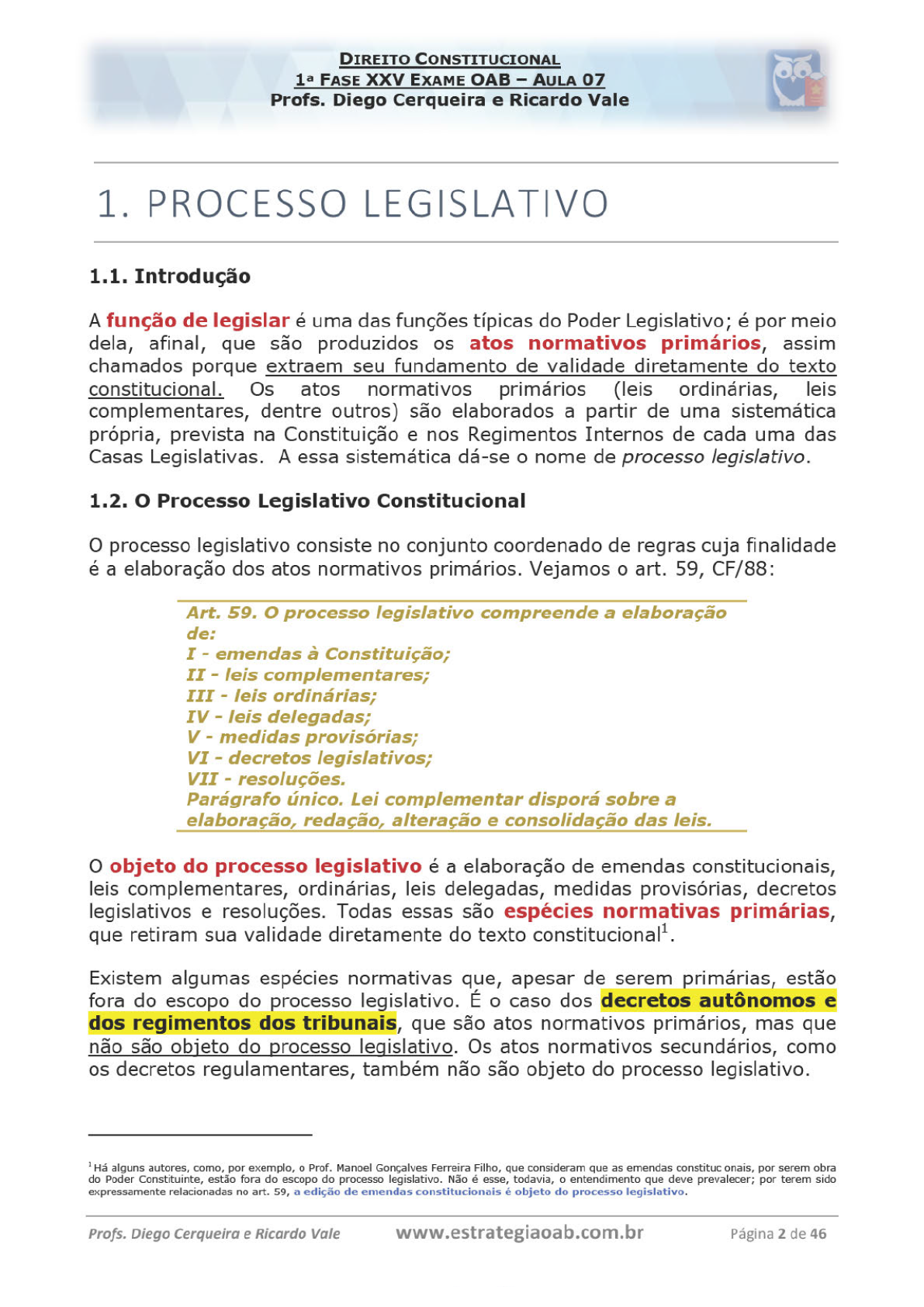 Direito Constitucional Aula 07 Processo Legislativo Direito