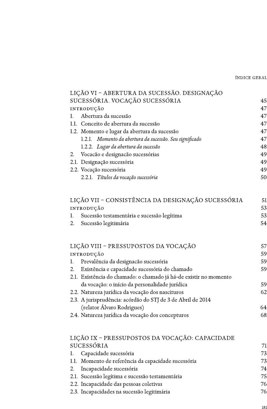 Indice Lições de Direito das Sucessões Direito de Família e das