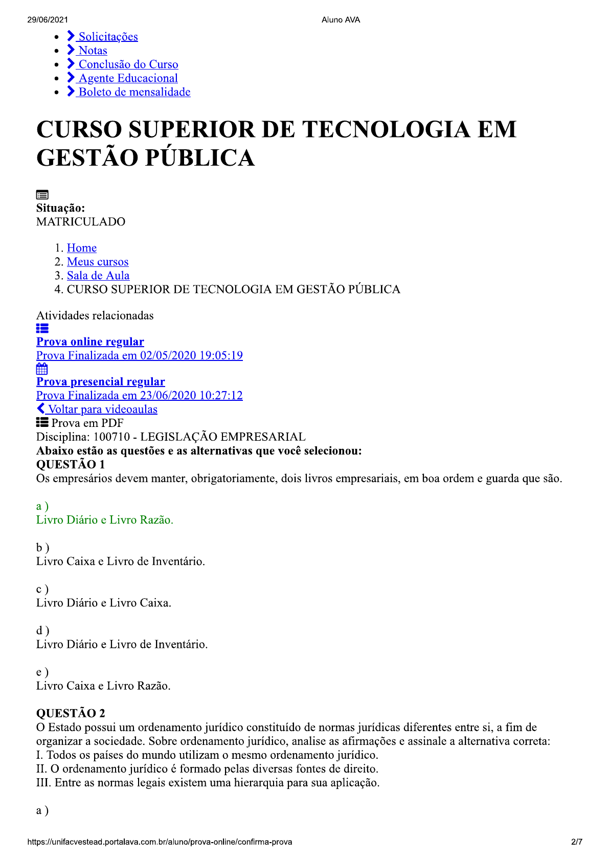 100710 LEGISLAÇÃO EMPRESARIAL presencial Legislação Empresarial