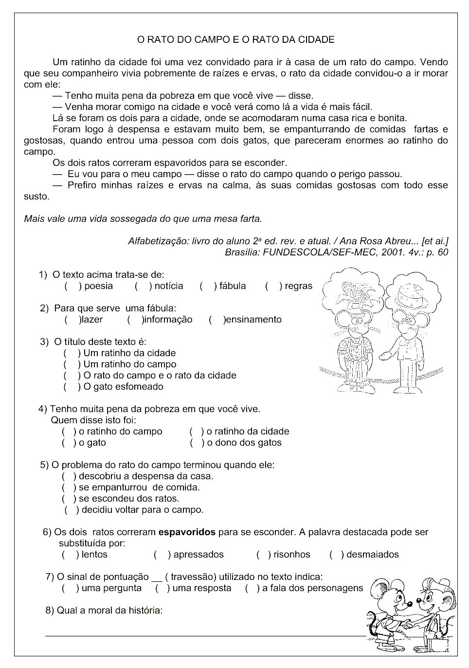 Leitura e interpretação de texto de fábulas 1 Educação Infantil