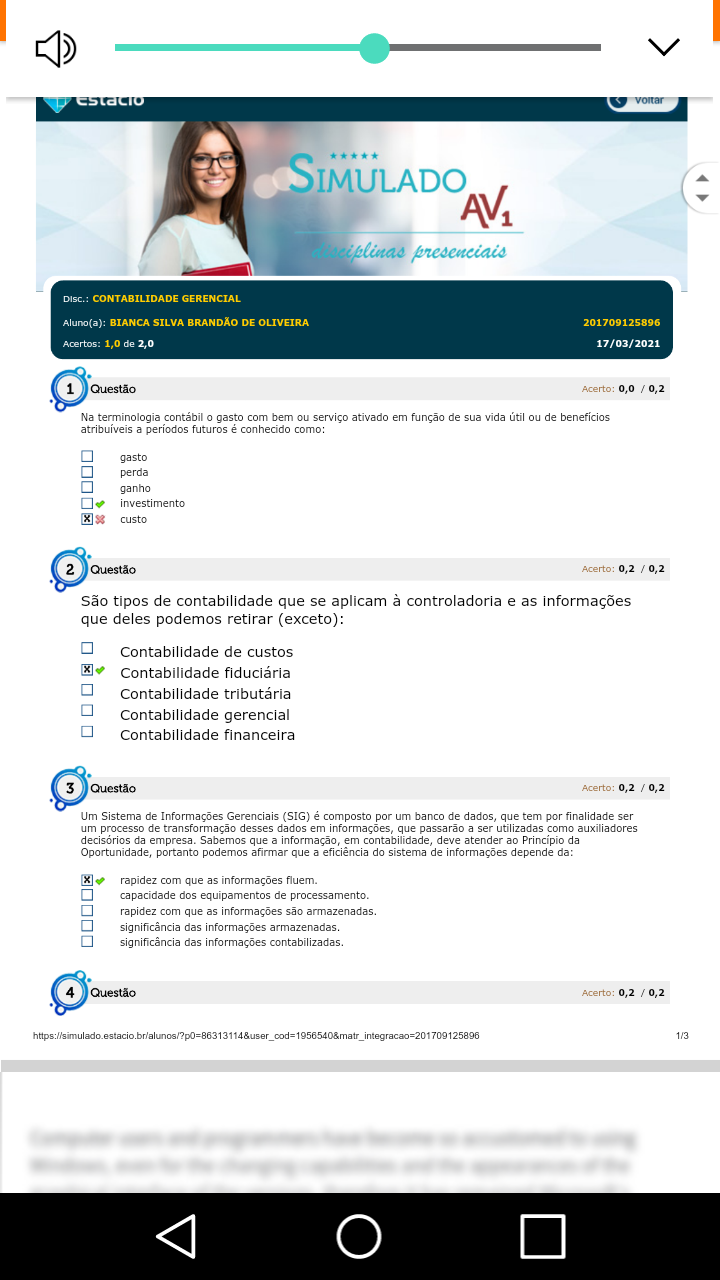 Simulado contabilidade gerencial Estácio 2022 Contabilidade