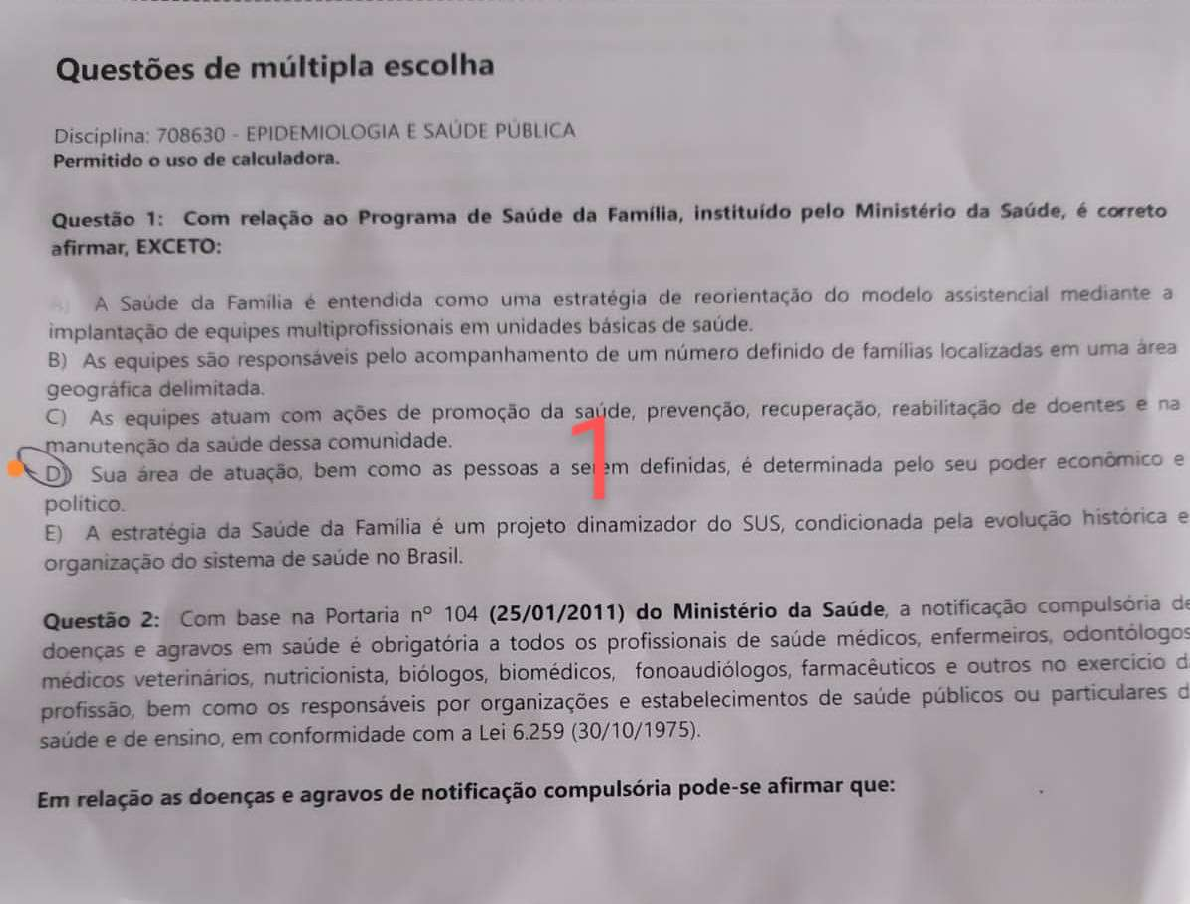 prova EPIDEMIOLOGIA Epidemiologia e Saúde Pública