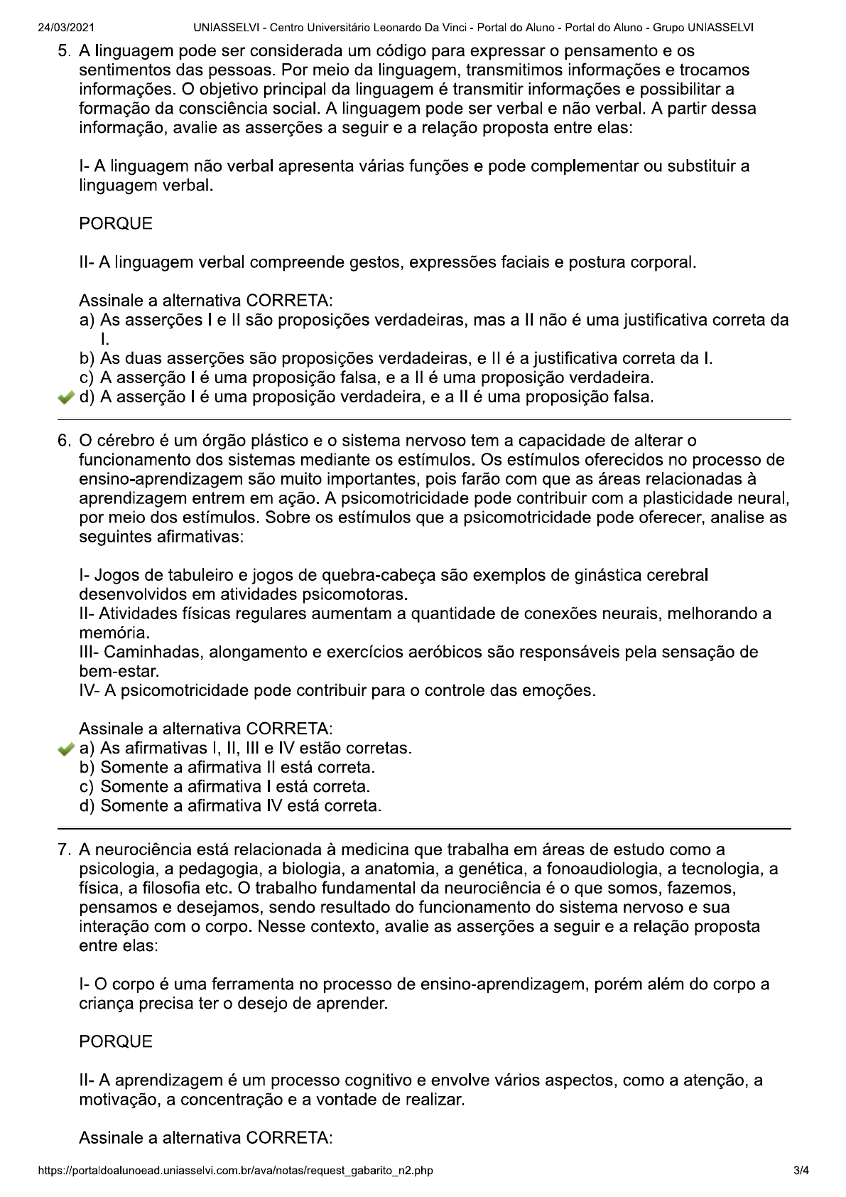 Prova Objetiva Final De Psicomotricidade Psicomotricidade