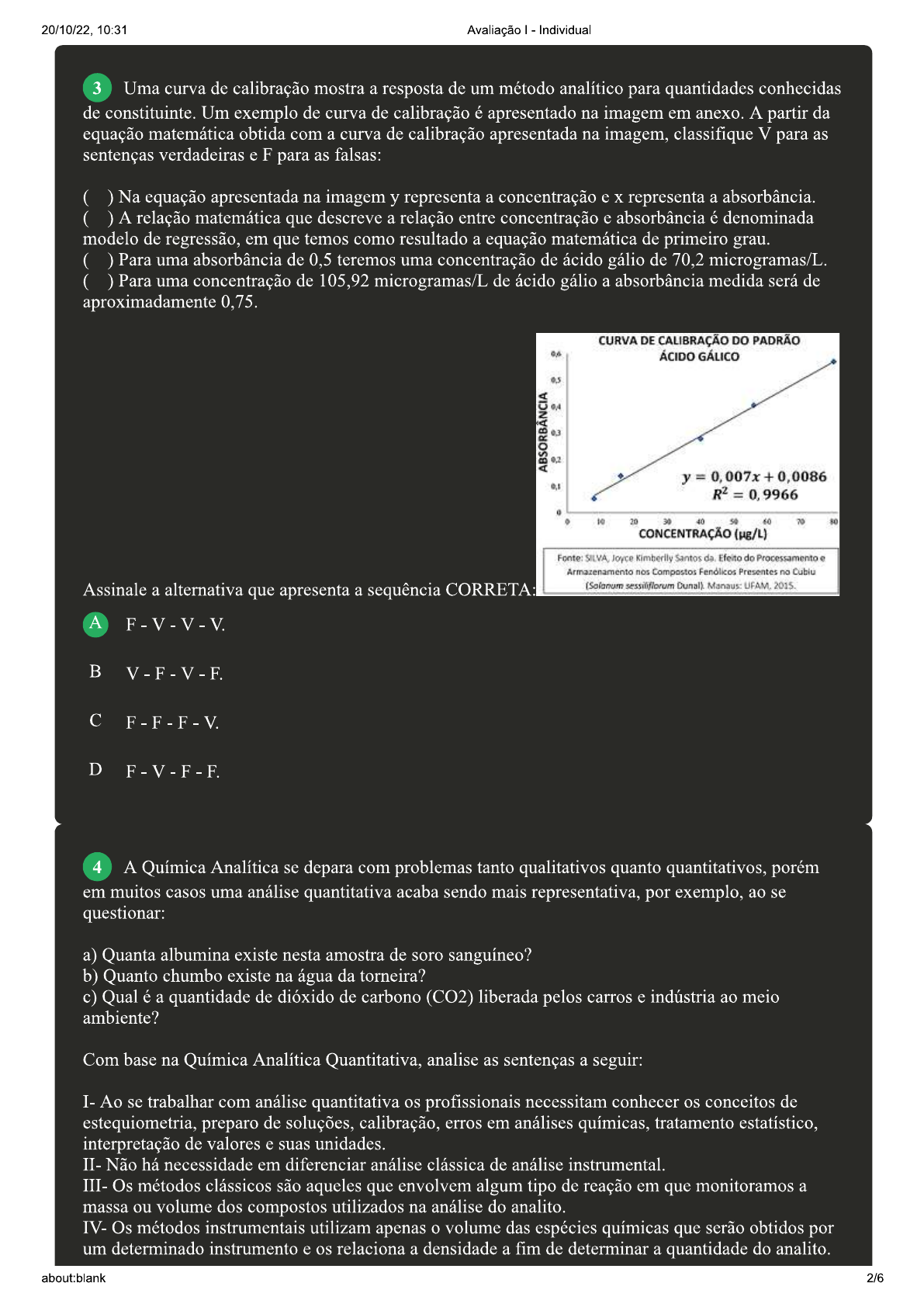 Avaliação I Quimica Quantitativa Química Analítica Quantitativa