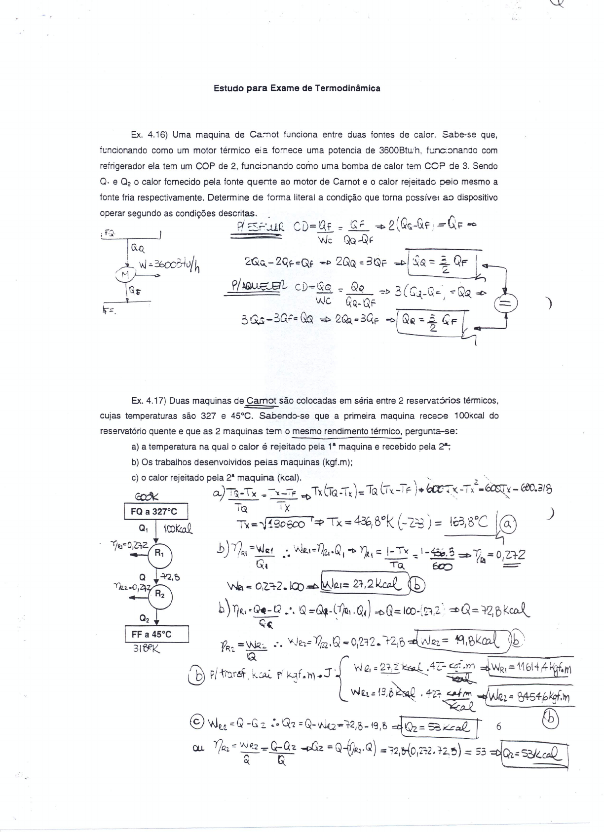 Exercícios resolvidos de Termodinâmica Máquinas Térmicas