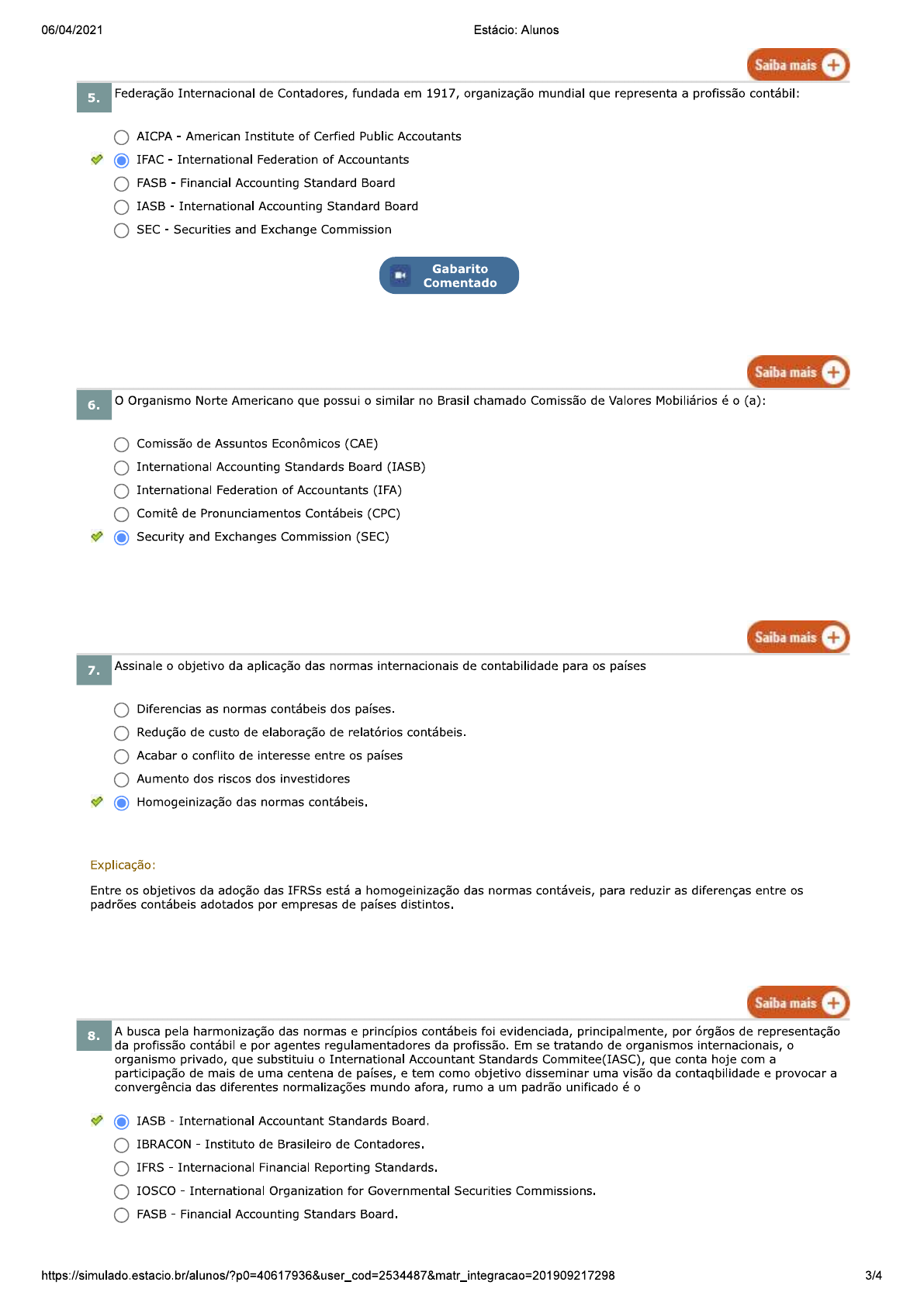 Simulado Contabilidade Internacional Contabilidade Internacional