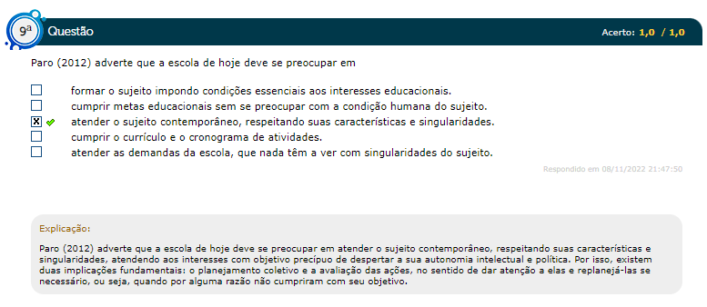 1 Ciclo do Simulado AV GABARITO 2022 2 EAD Gestão Escolar