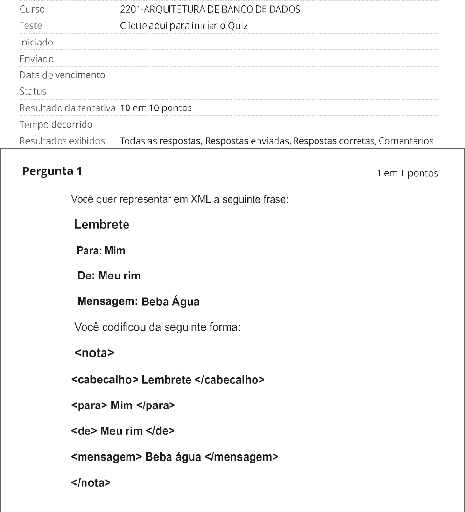 Quiz Arquitetura De Banco Dados Modelagem De Dados E Banco De Dados