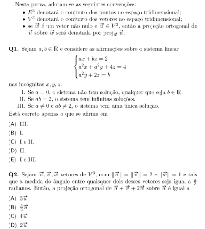 Primeira prova POLI USP 2019 resolução Álgebra Linear I