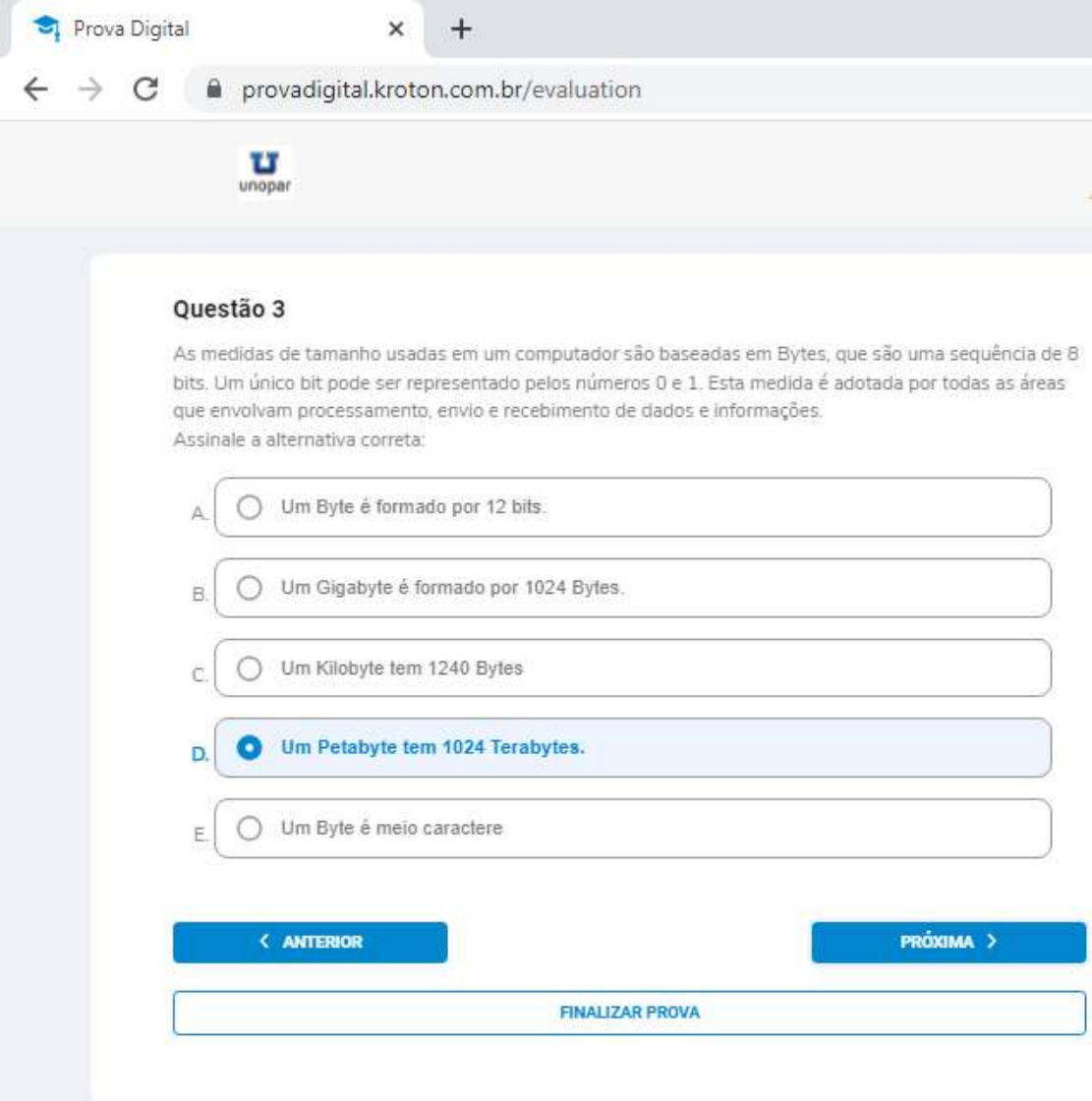 PROVA PRESENCIAL 1 CHAMADA ARQUITETURA E ORGANIZAÇÃO DE