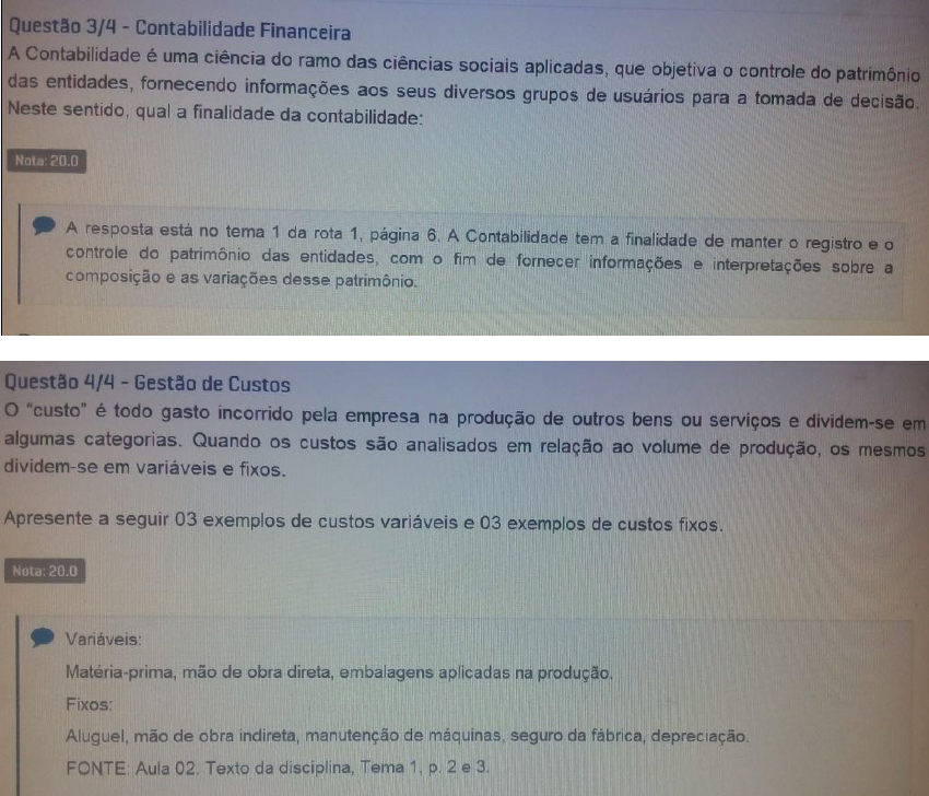 PROVA DISCURSIVA CONTABILIDADE FINANCEIRA E GESTÃO DE CUSTOS NOTA 100