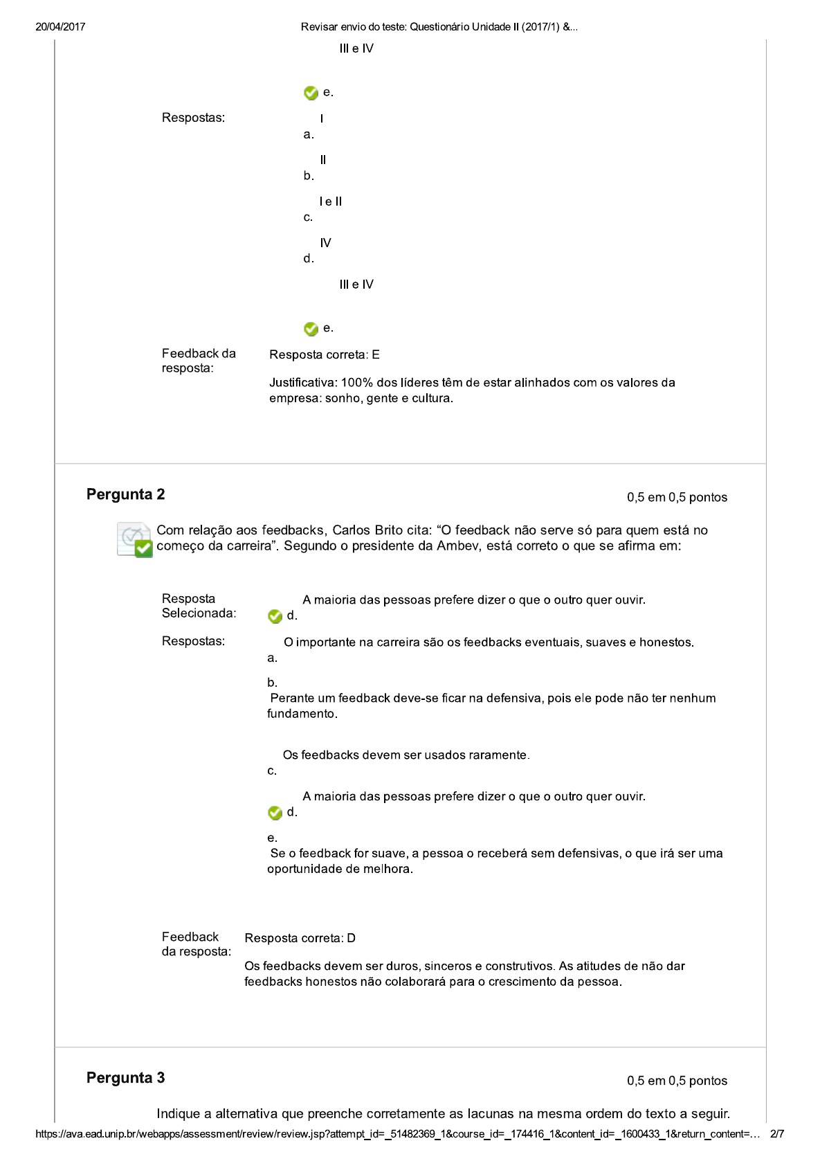 UNIP Estudos Disciplinares XIII Questionário Unidade II Estudos