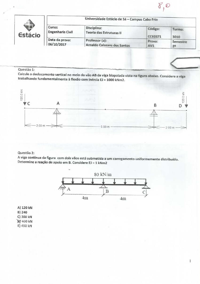 PROVA TEORIA DAS ESTRUTURAS II C Teorias Das Estruturas