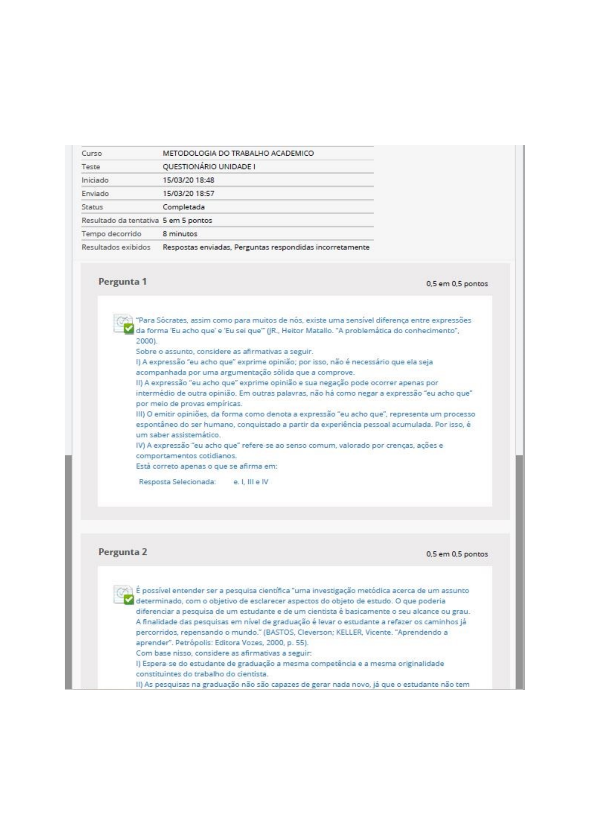 Question Rio Unidade I Ava Metodologia Do Trabalho Acad Mico