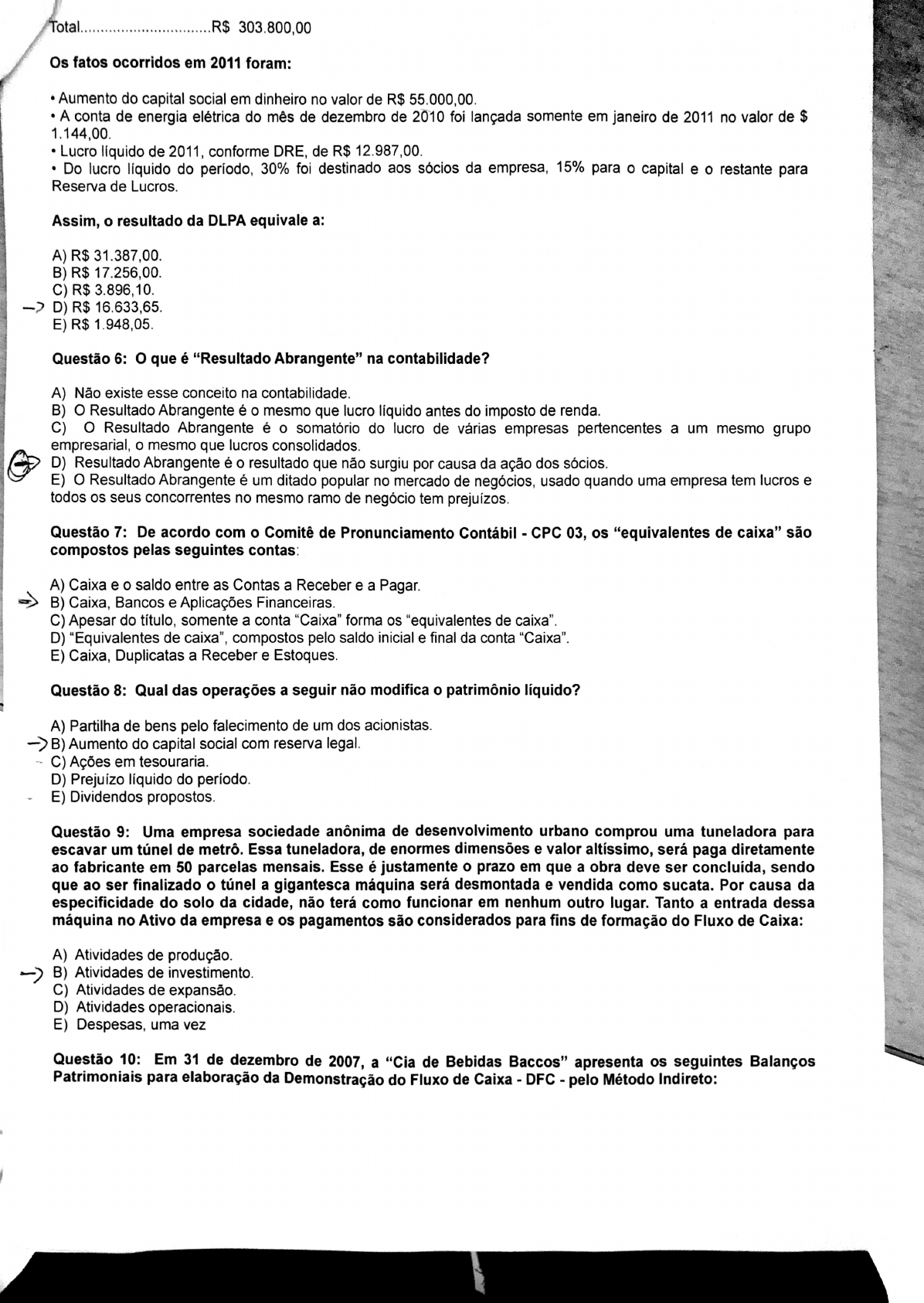 Prova Estrutura Das Demonstra Es Cont Beis Contabilidade Financeira