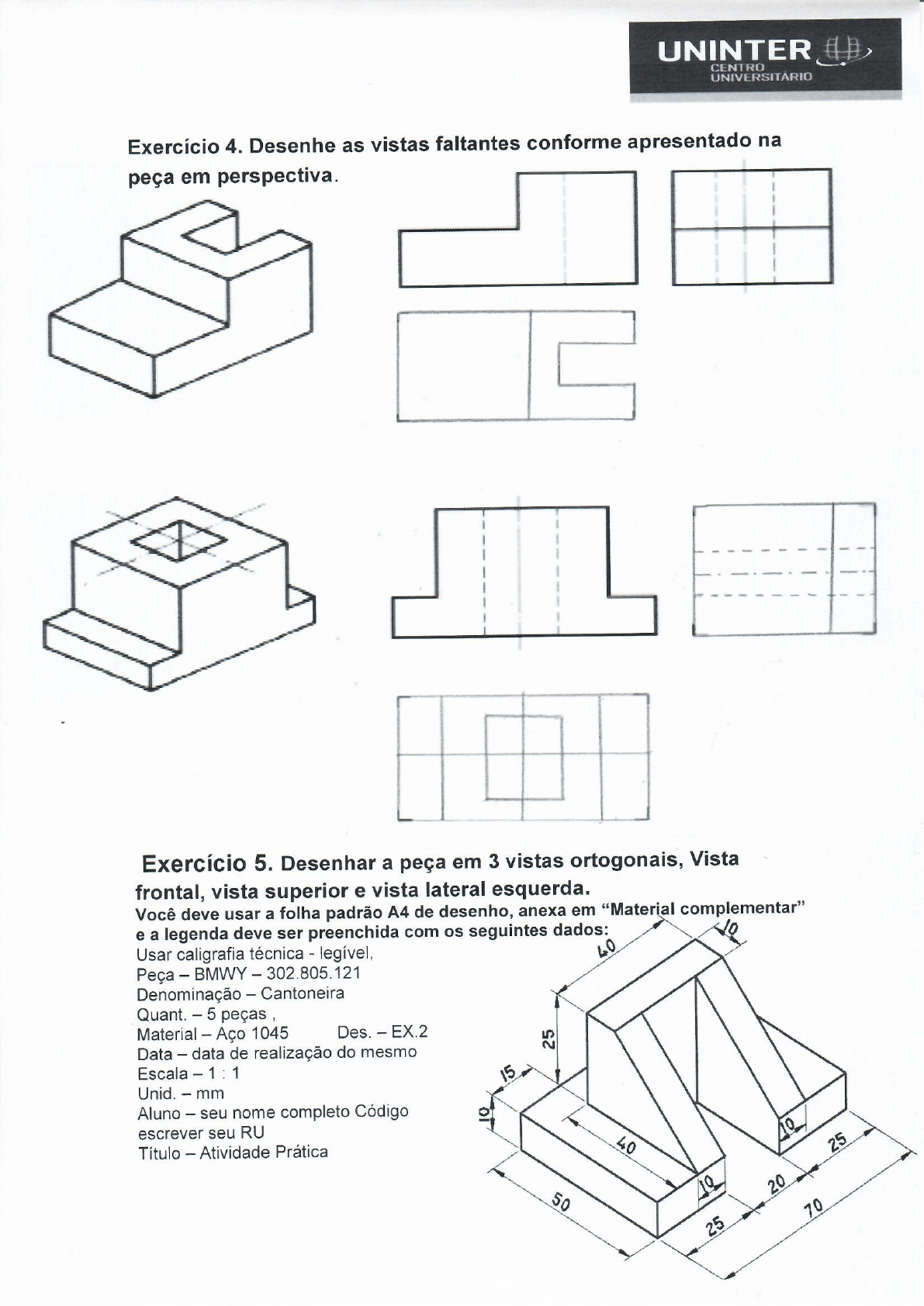 Atividade pratica de desenho técnico 2018 Desenho Técnico I