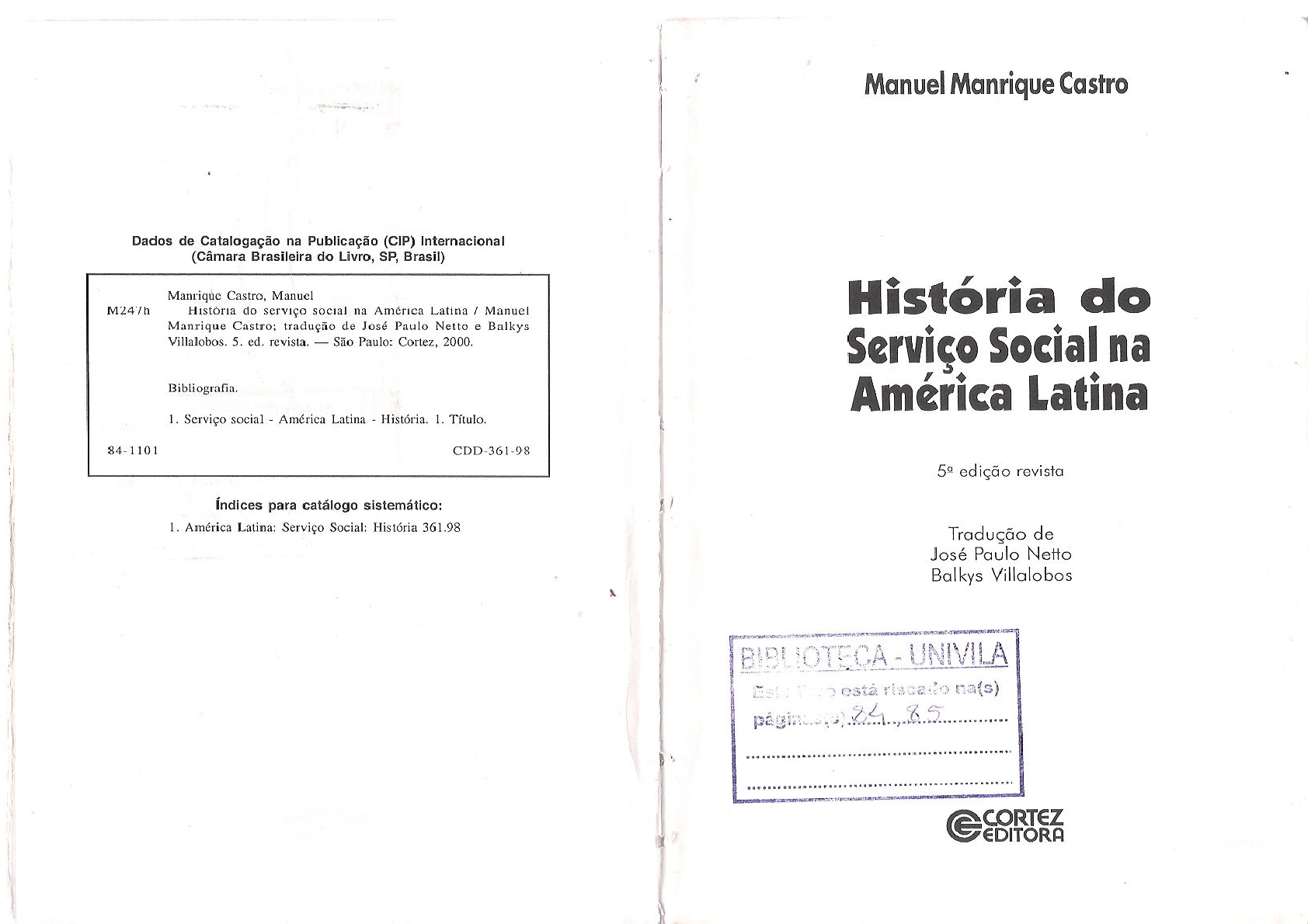 Livro Historia Do Servi O Social Na America Latina Servi O Social