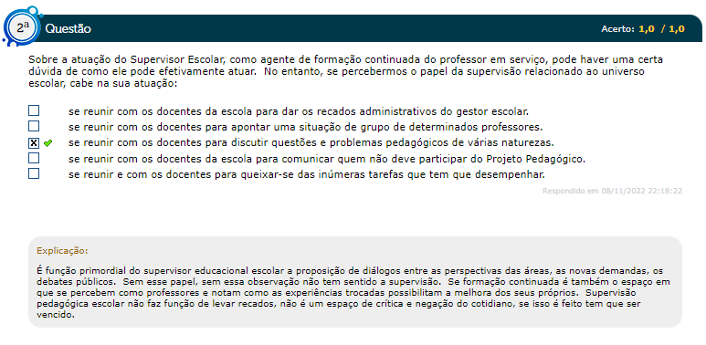 1 Ciclo do Simulado AV GABARITO 2022 2 EAD Orientação Supervisão