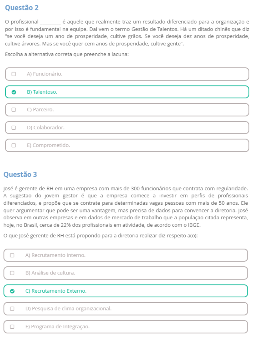 PROVA PRESENCIAL GESTÃO DE PESSOAS UNOPAR Gestão de Pessoas I