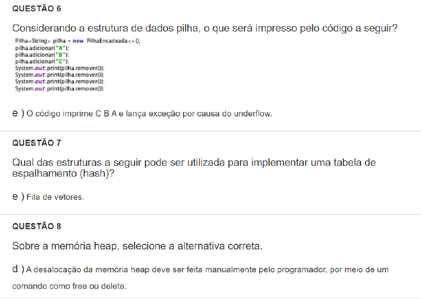 GABARITO PROVA ONLINE ESTRUTURA DE DADOS Estrutura De Dados I