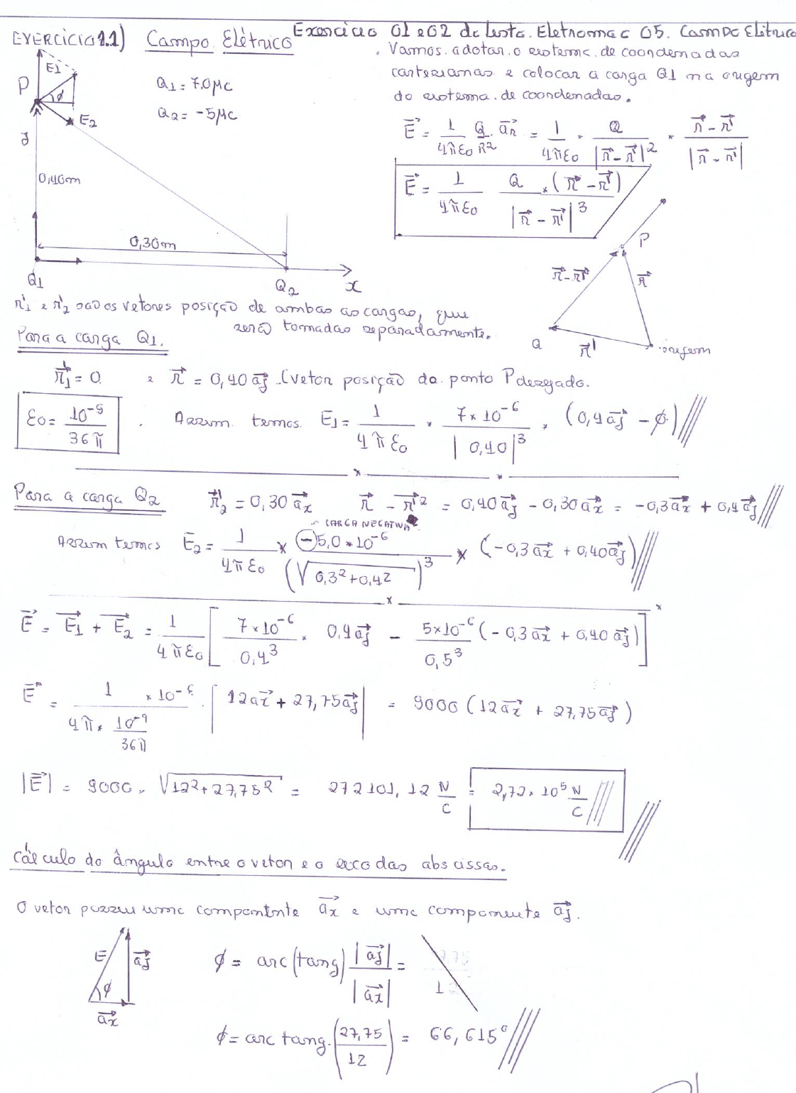 Lista 1 Campo Eletrico Eletromagnetismo Eletromagnetismo