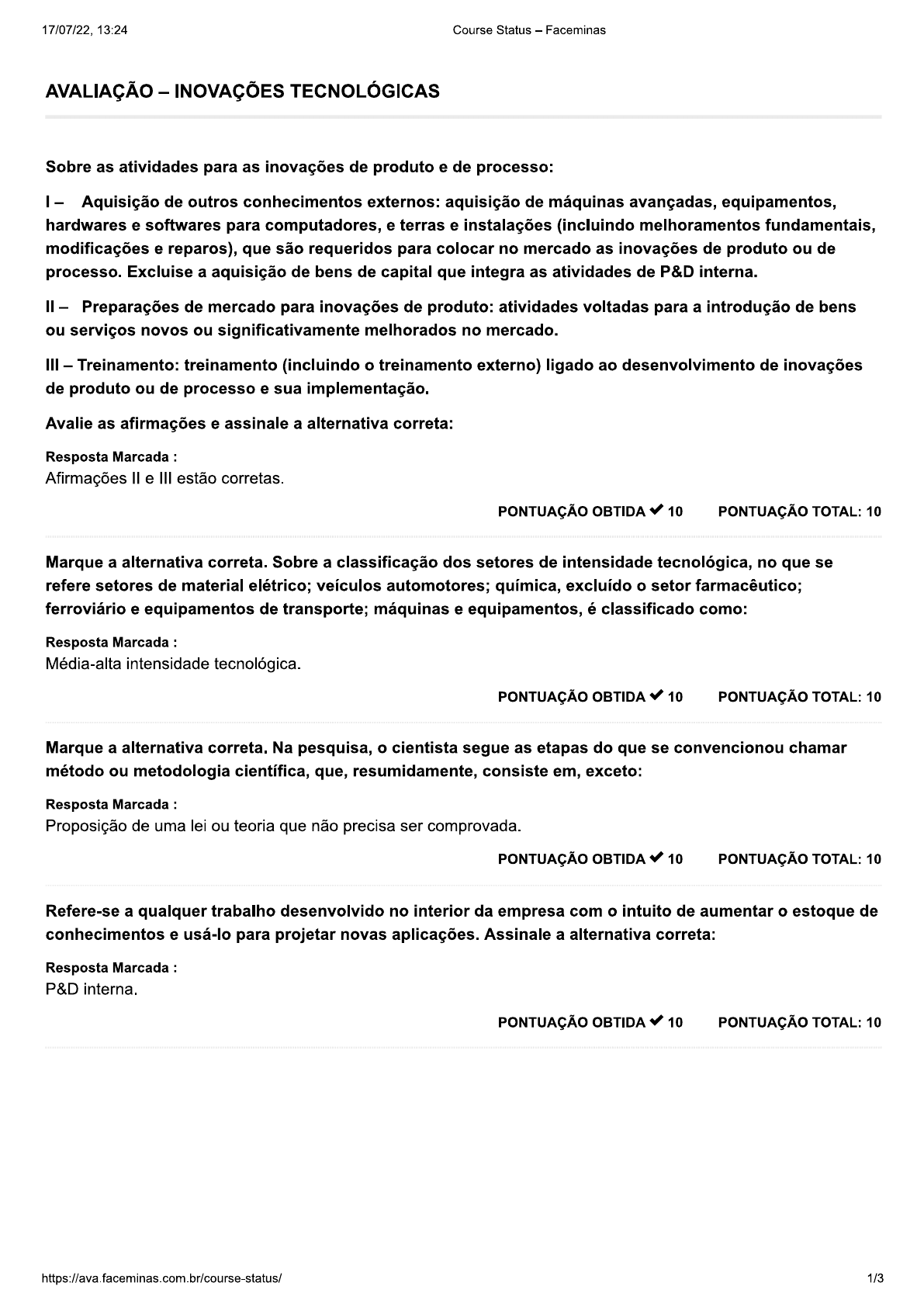 Avaliação inovações tecnológicas Faceminas Gestão de Inovações