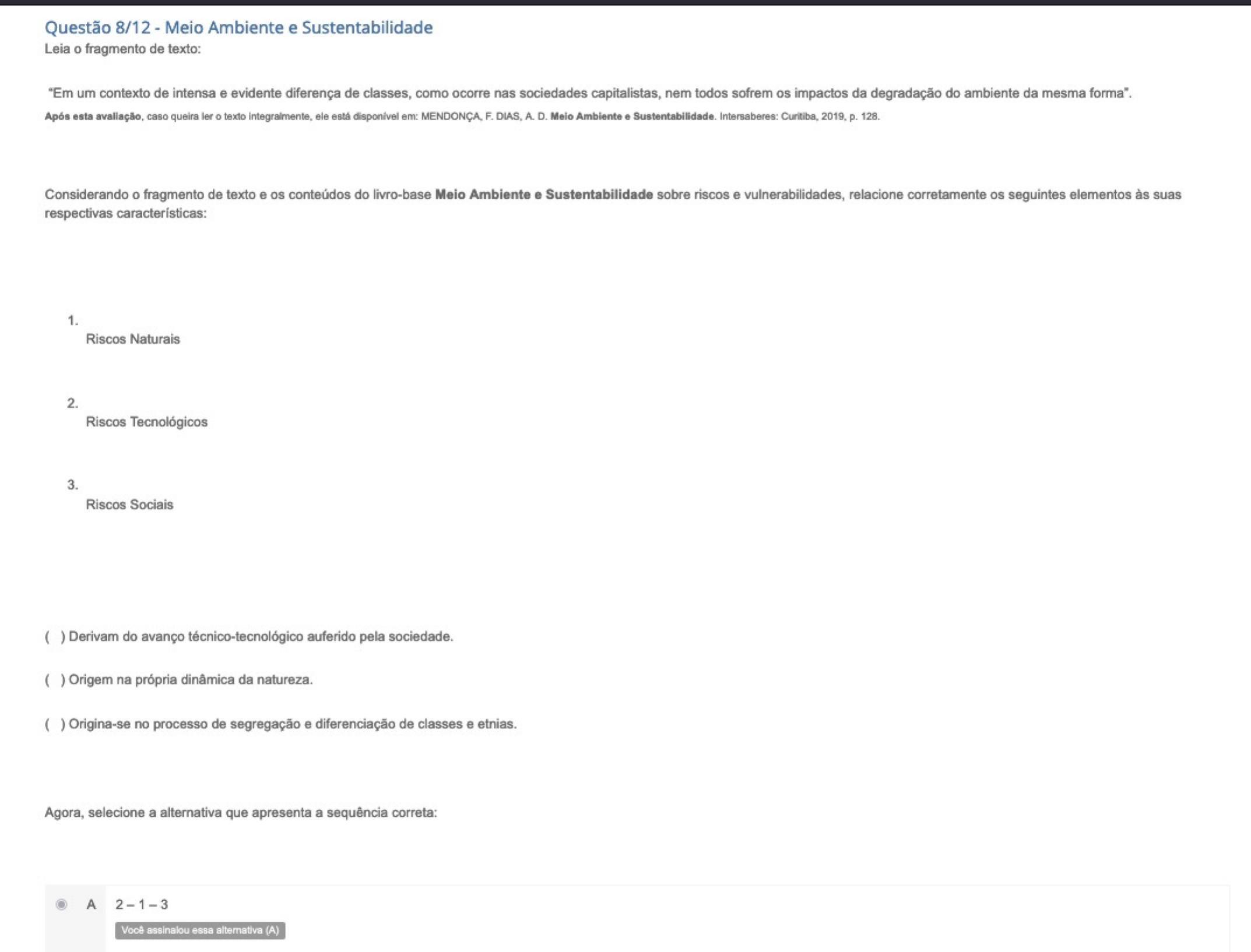 PROVA Objetiva Regular MEIO AMBIENTE E SUSTENTABILIDADE NOTA 100