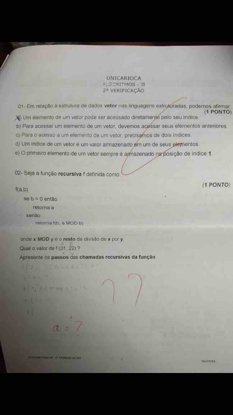 av2 algoritmos 2 unicarioca Algoritmos e Programação