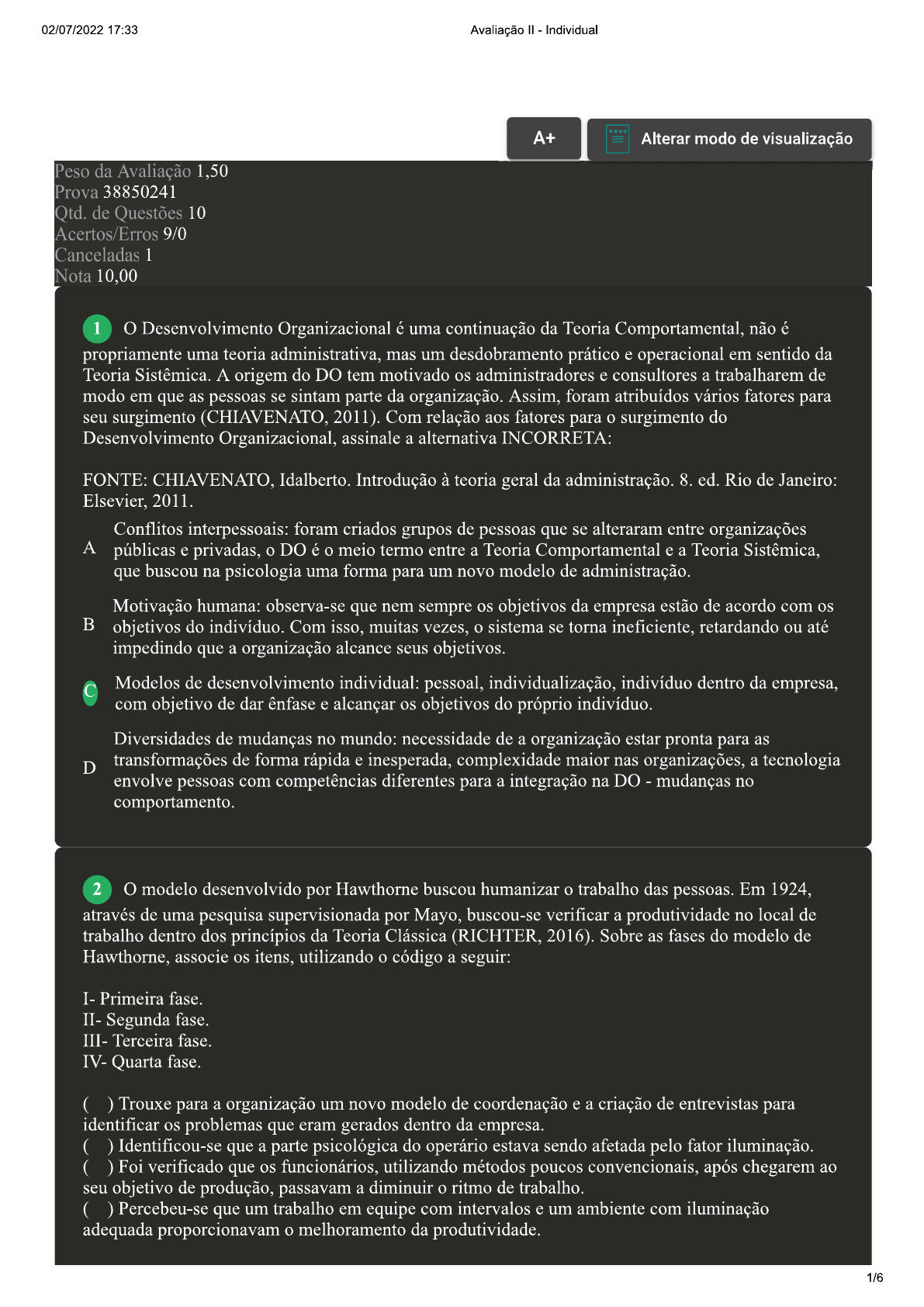 Avalia O Ii Individual Teoria Organizacional Teoria Organizacional