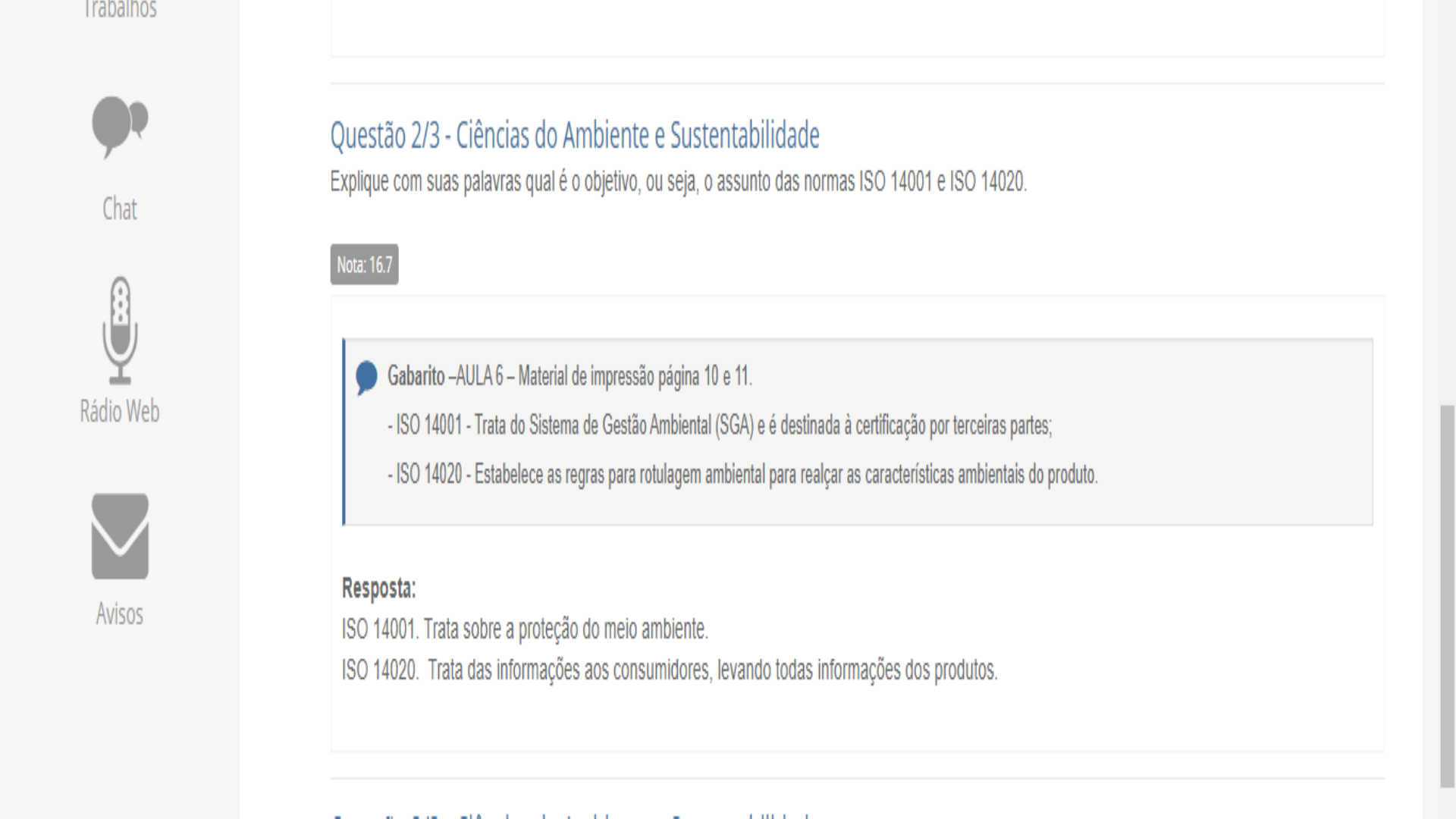 Prova Discursiva de Ciências do Ambiente e Sustentabilidade Ciências