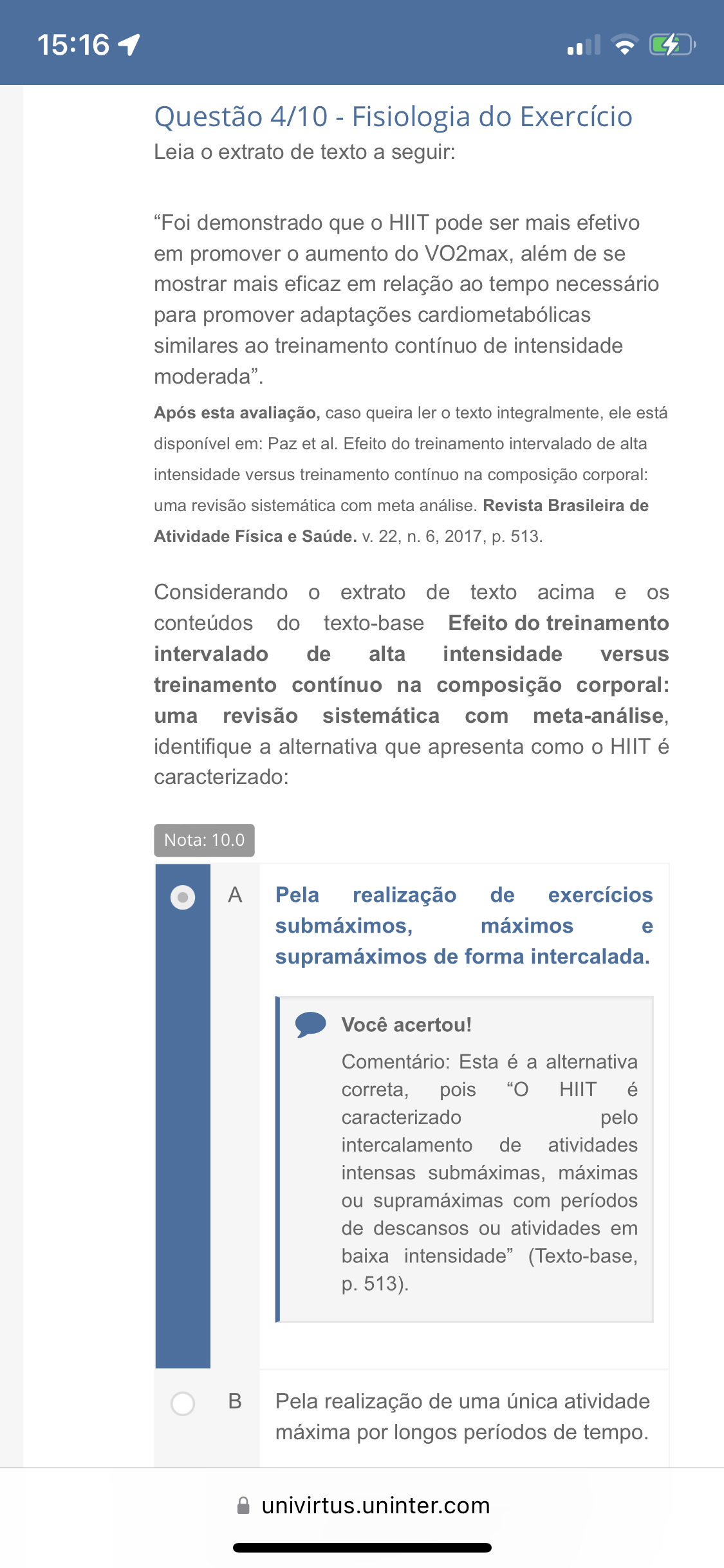 Apol Fisiologia Do Exerc Cio Fisiologia Do Exerc Cio