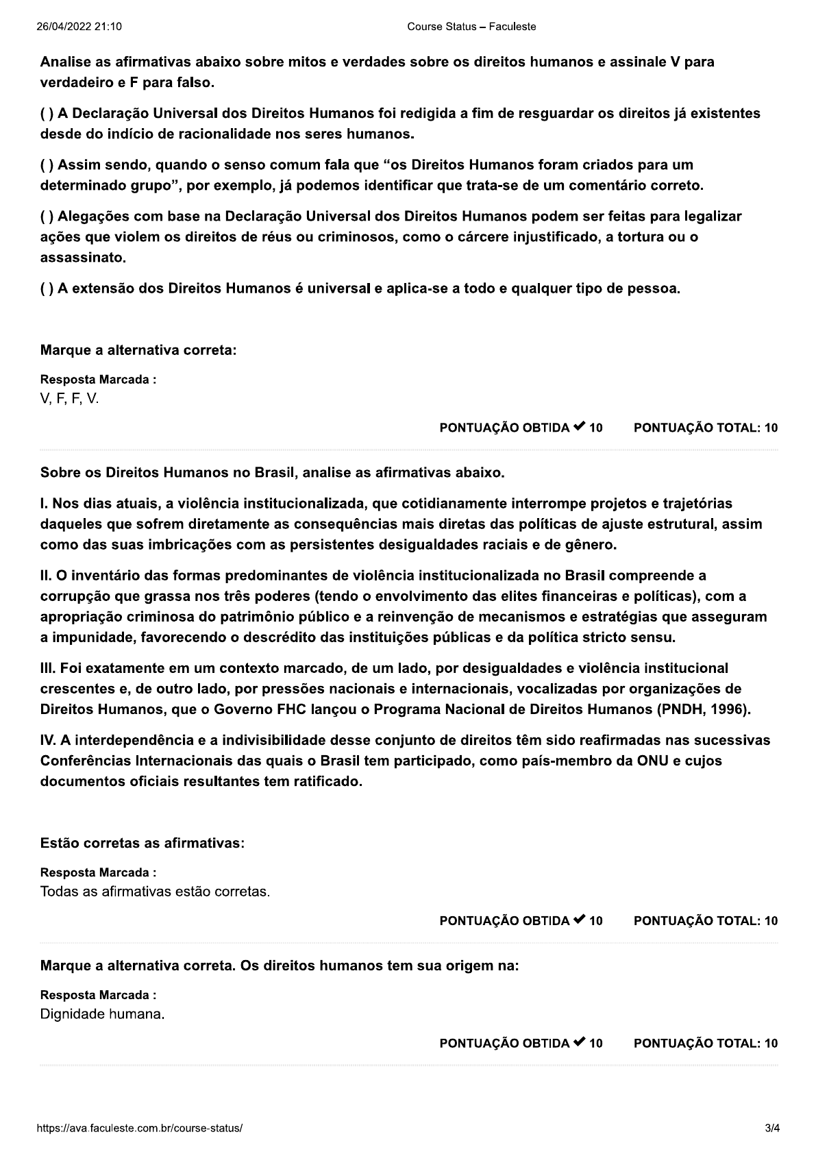 AVALIAÇÃO DIREITOS HUMANOS FACULESTE Direitos Humanos