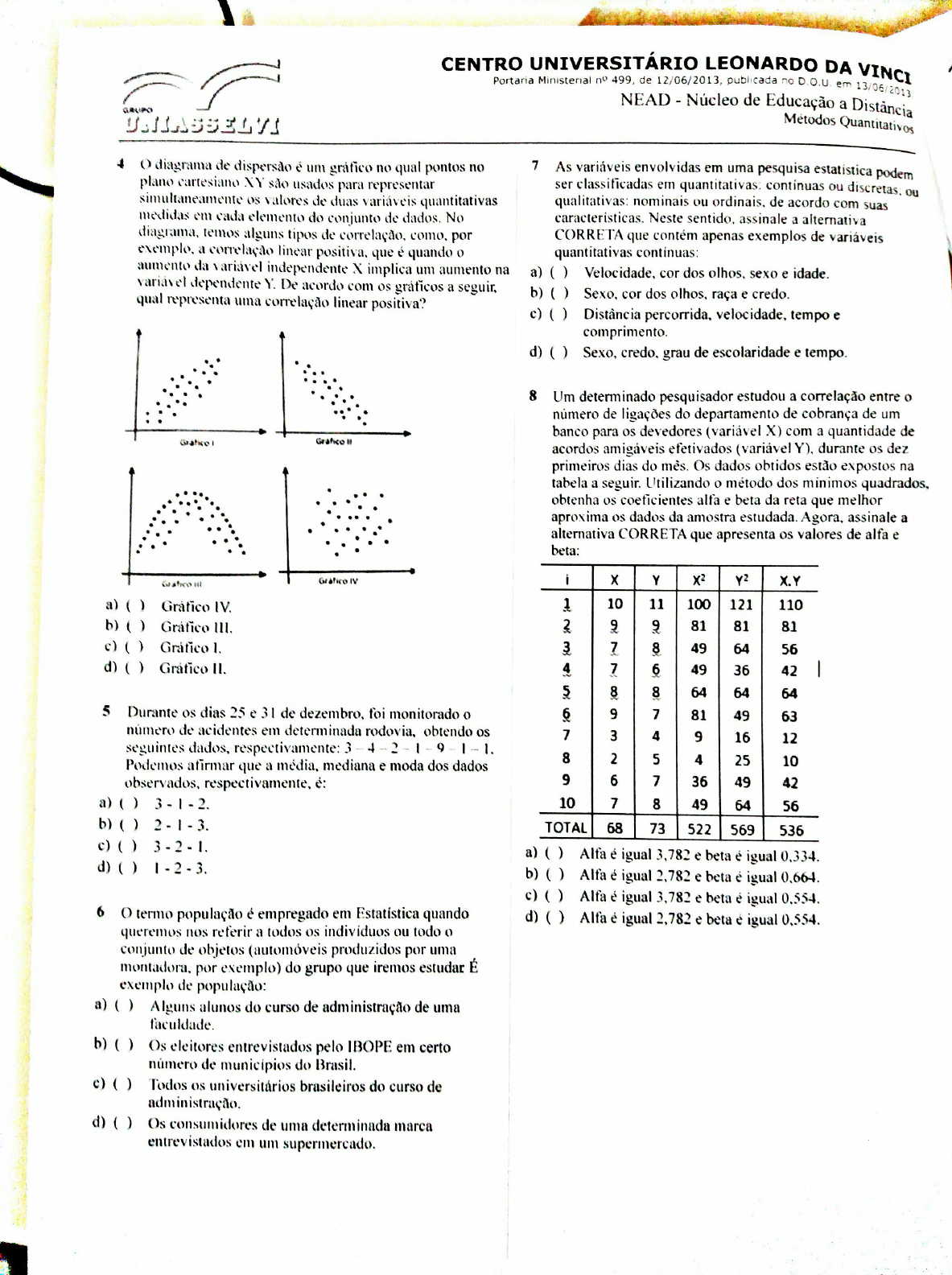 Provas De Metodos Quantitativos Braincp