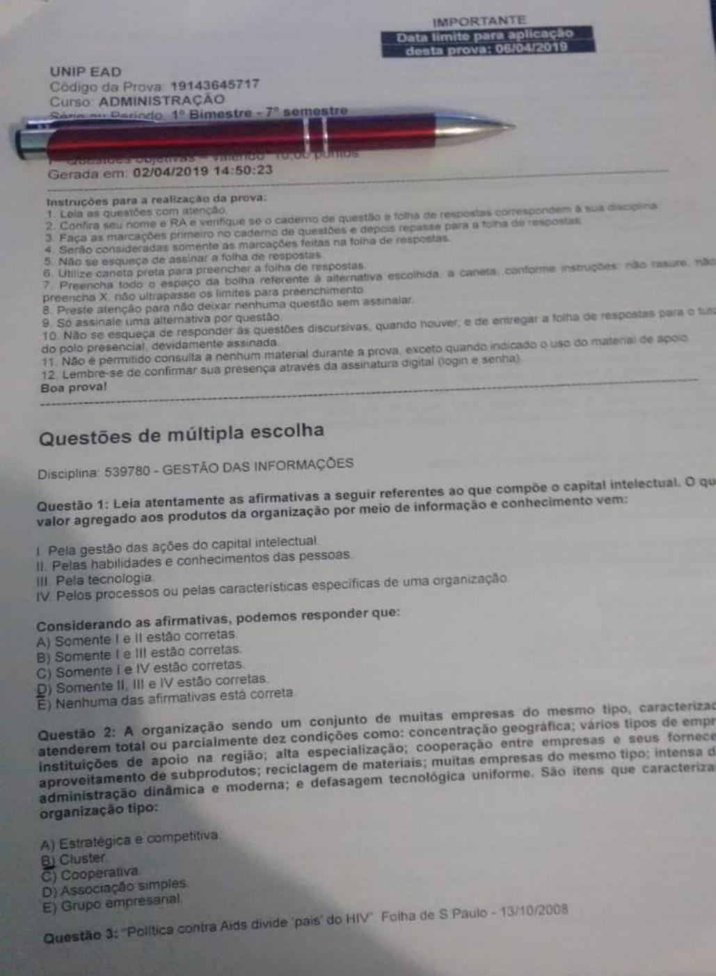 Provas de Gestão das Informações UNIP Gestão das Informações