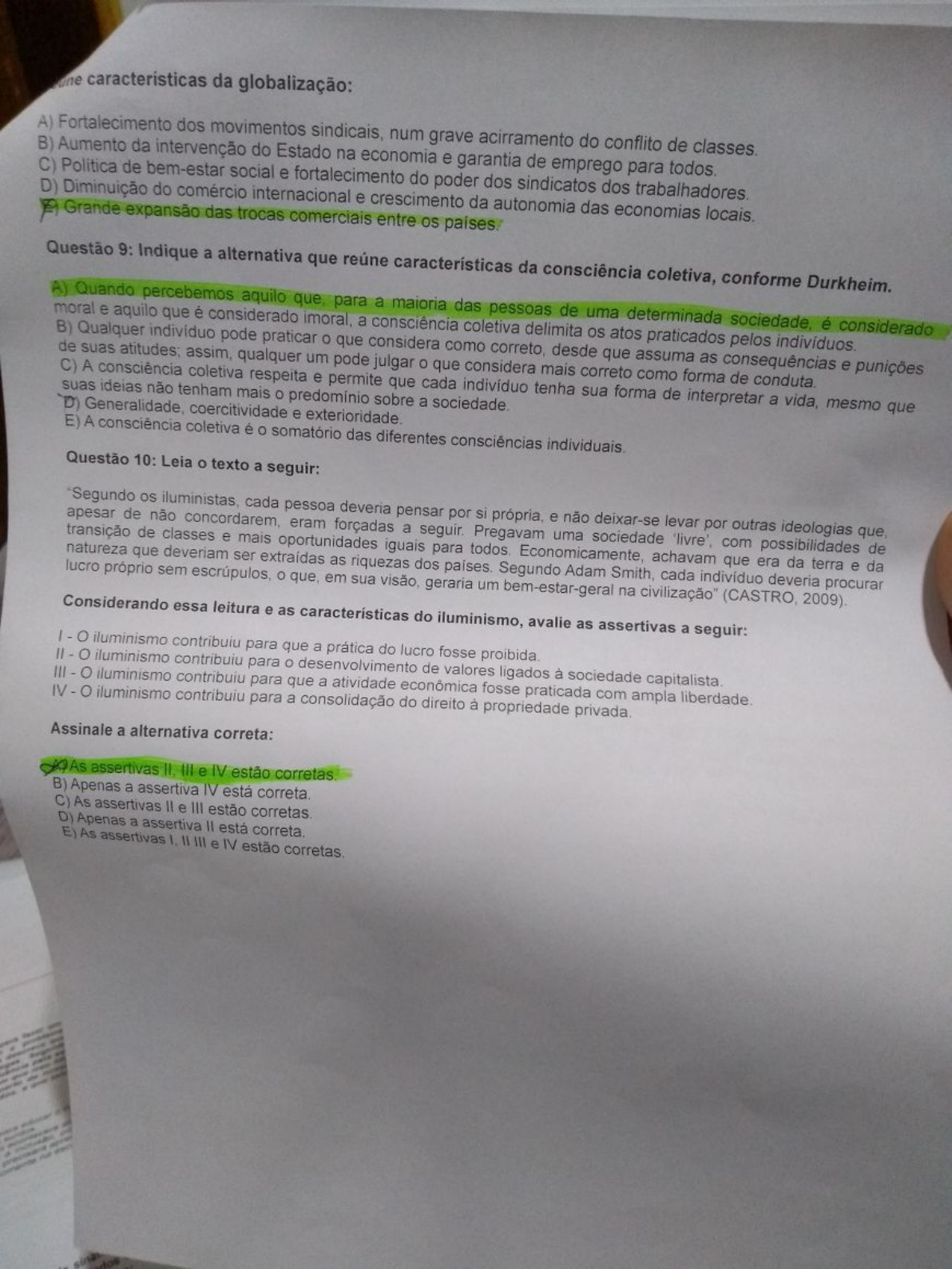 PROVA CIENCIAS SOCIAIS CORRIGIDA EM VERDE Ciências Sociais