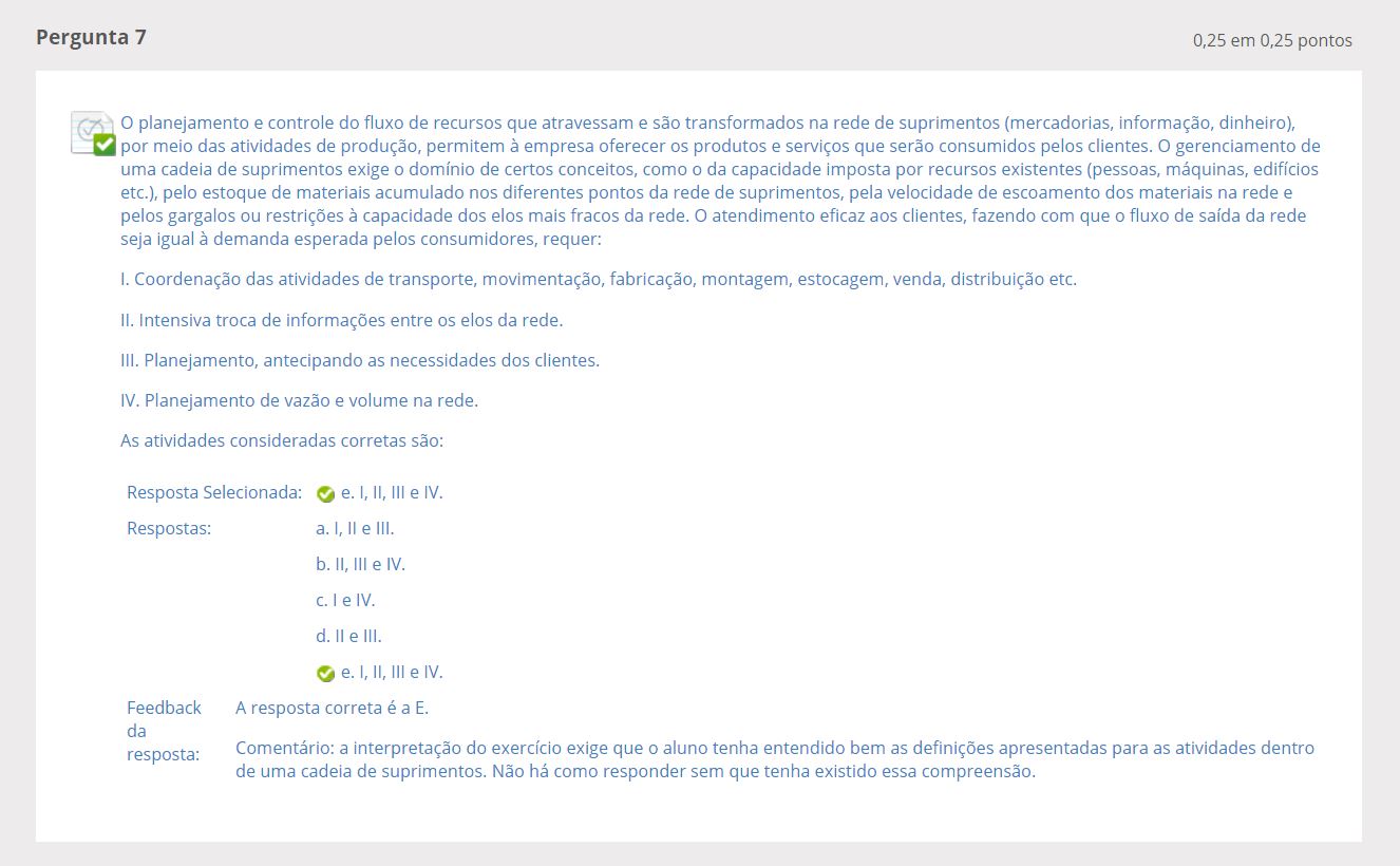 Pergunta Questionario Unidade Ii Gest O De Suprimentos E Logistica