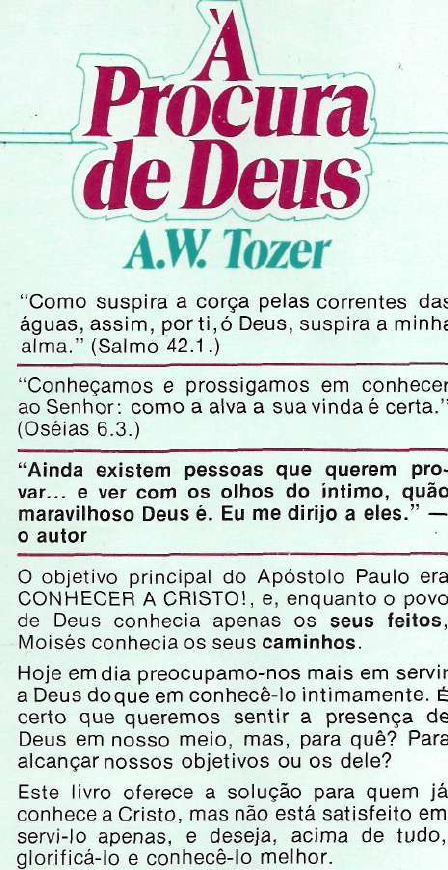 A Procura De Deus A W Tozer Teologia