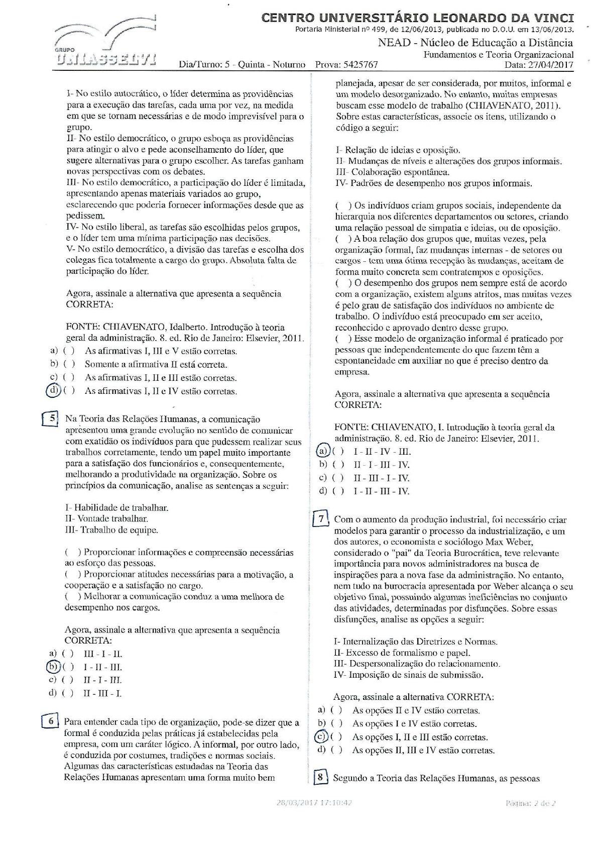 Aval II Fundamentos E Teoria Organizacional Uniasselvi 2 Prova